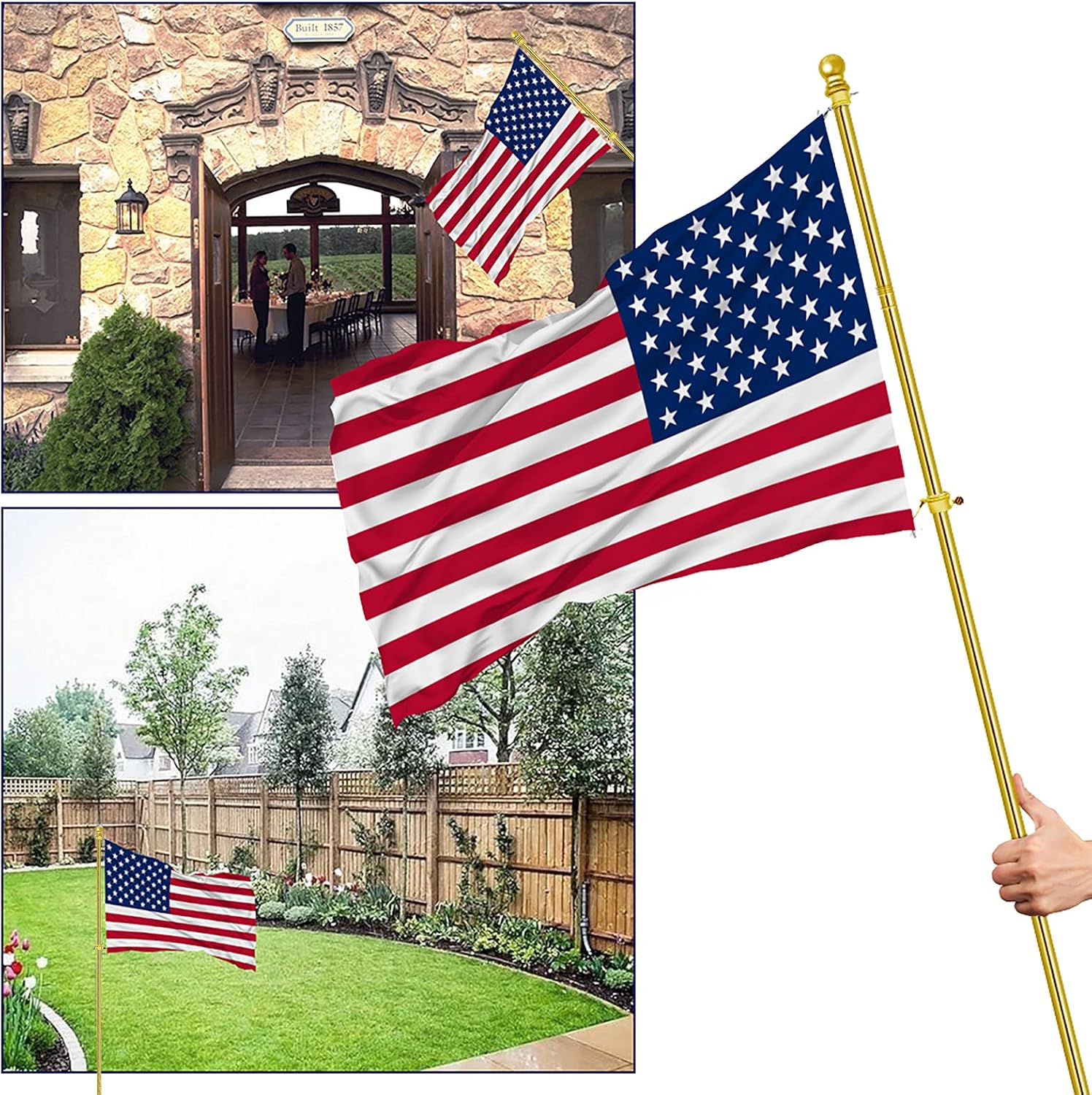 ZMTECH Flag Pole - Upgraded Bracket, 6 FT Stainless Steel Flag Poles for Outside House, Residential or Commerical