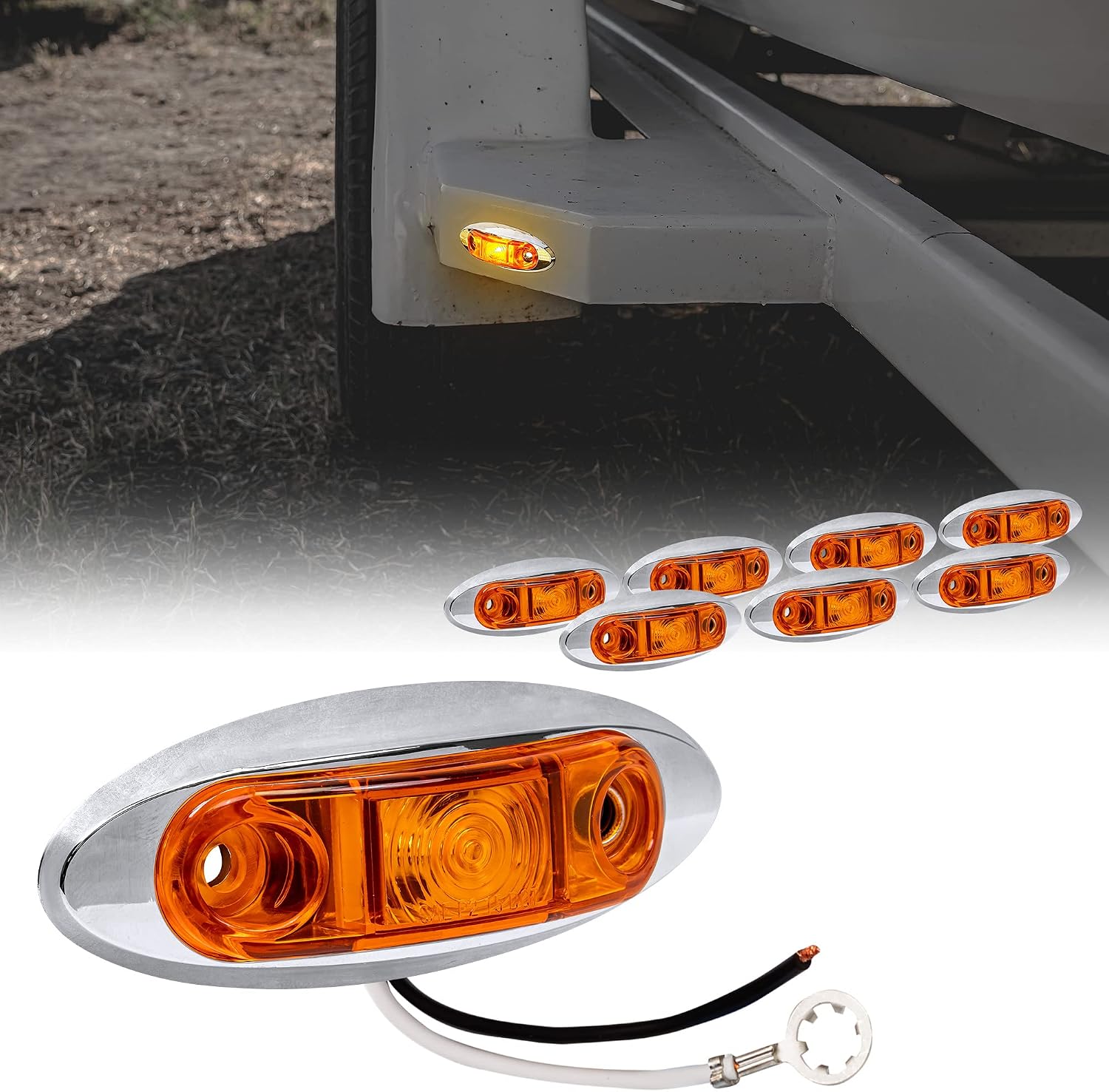 TRUE MODS 2pc 2.5" Amber Oval LED Trailer Marker Lights for Boat Trailer RV