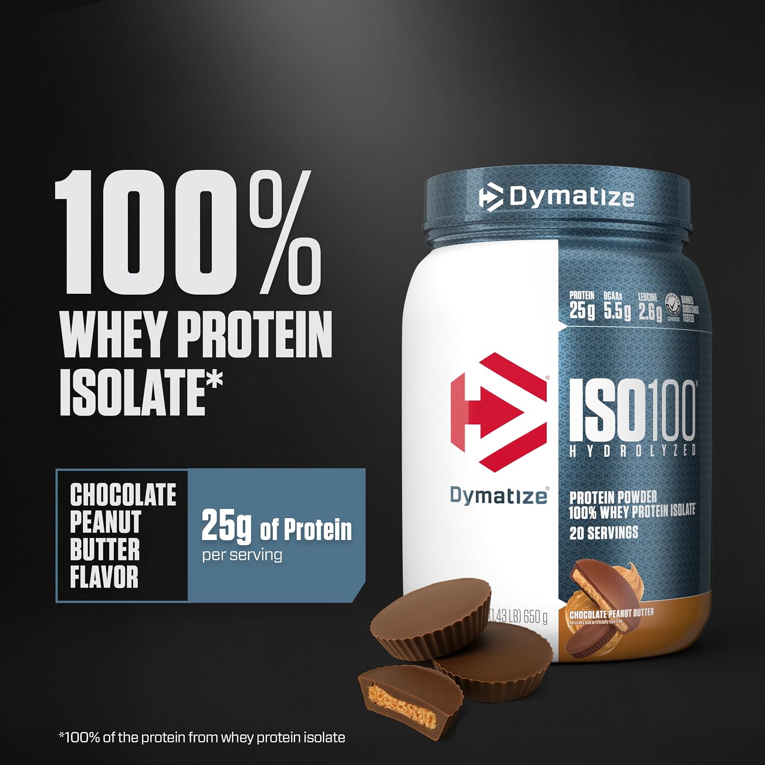Dymatize ISO100 Protein Powder, 100% Whey Isolate, Gourmet Chocolate | 25g Protein, Hydrolyzed, Fast-Absorbing, Supports Muscle Health, 5.5g BCAAs, Gluten-Free, 76 Servings, 5 lb