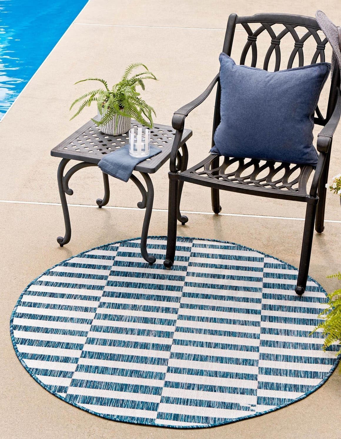 Unique Loom Outdoor Striped Collection Area Rug - Striped (7' 1" x 10' Rectangle, Taupe/Ivory)