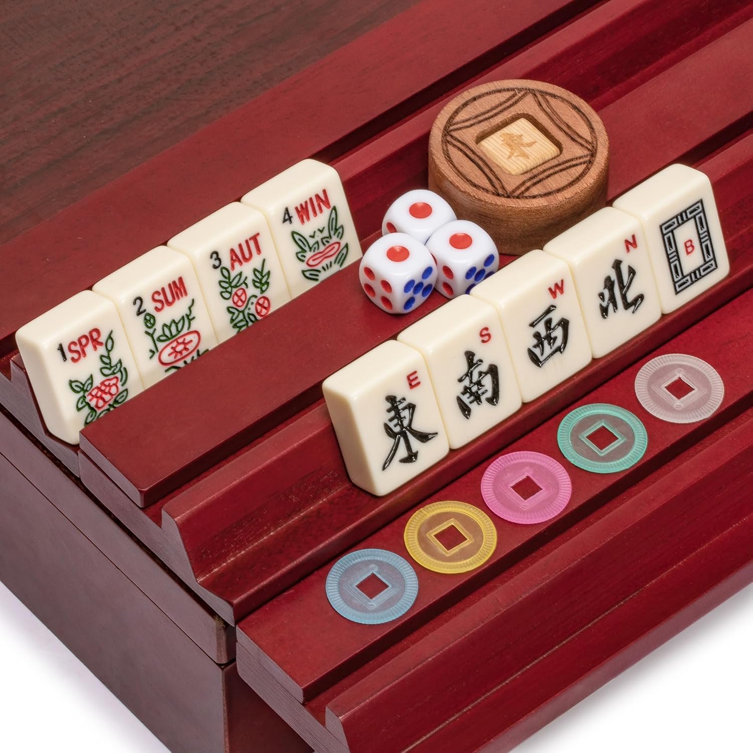 Yellow Mountain Imports American Mahjong Set – The Classic with 166 Tiles, Vintage Rosewood Veneer Case & Mahjong Accessories
