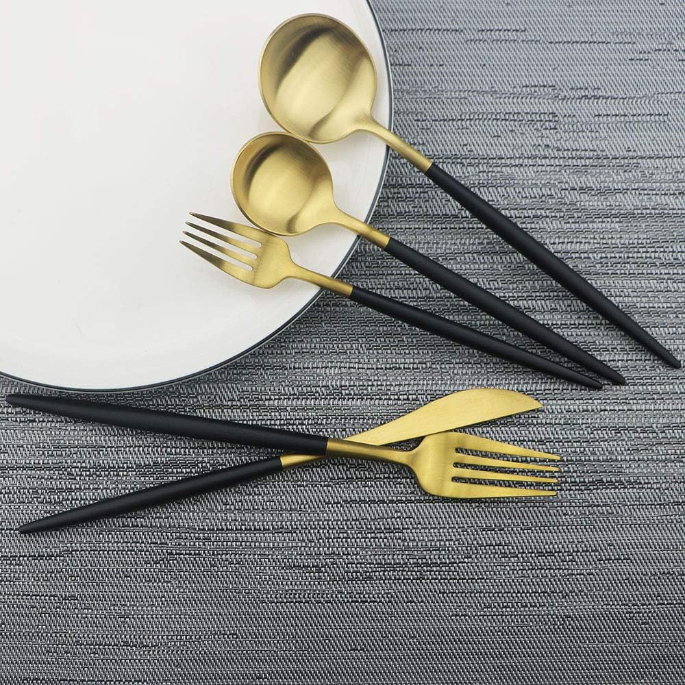 JASHII Luxury 18/10 Rainbow Flatware Set - 304 Stainless Steel Colorful Cutlery - 5-Piece Adaline Royal Modern Satin Finish for Birthday