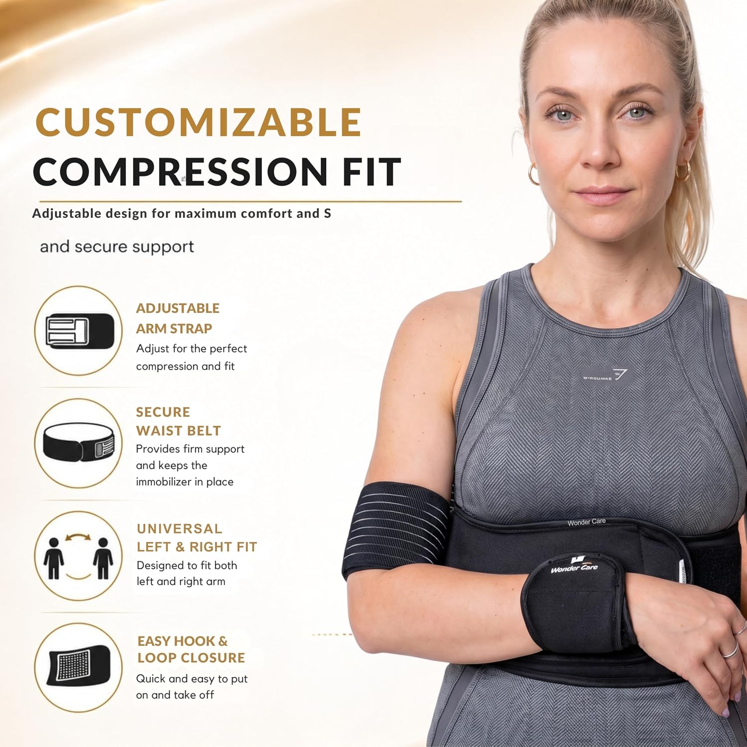 Wonder Care-Left Right Shoulder Immobilizer Arm Sling Elastic Brace for Clavicle Collar Bone Dislocation Subluxation Shoulder stabilizer Compression Brace After Rotator Cuff Surgery - Black-Size 4