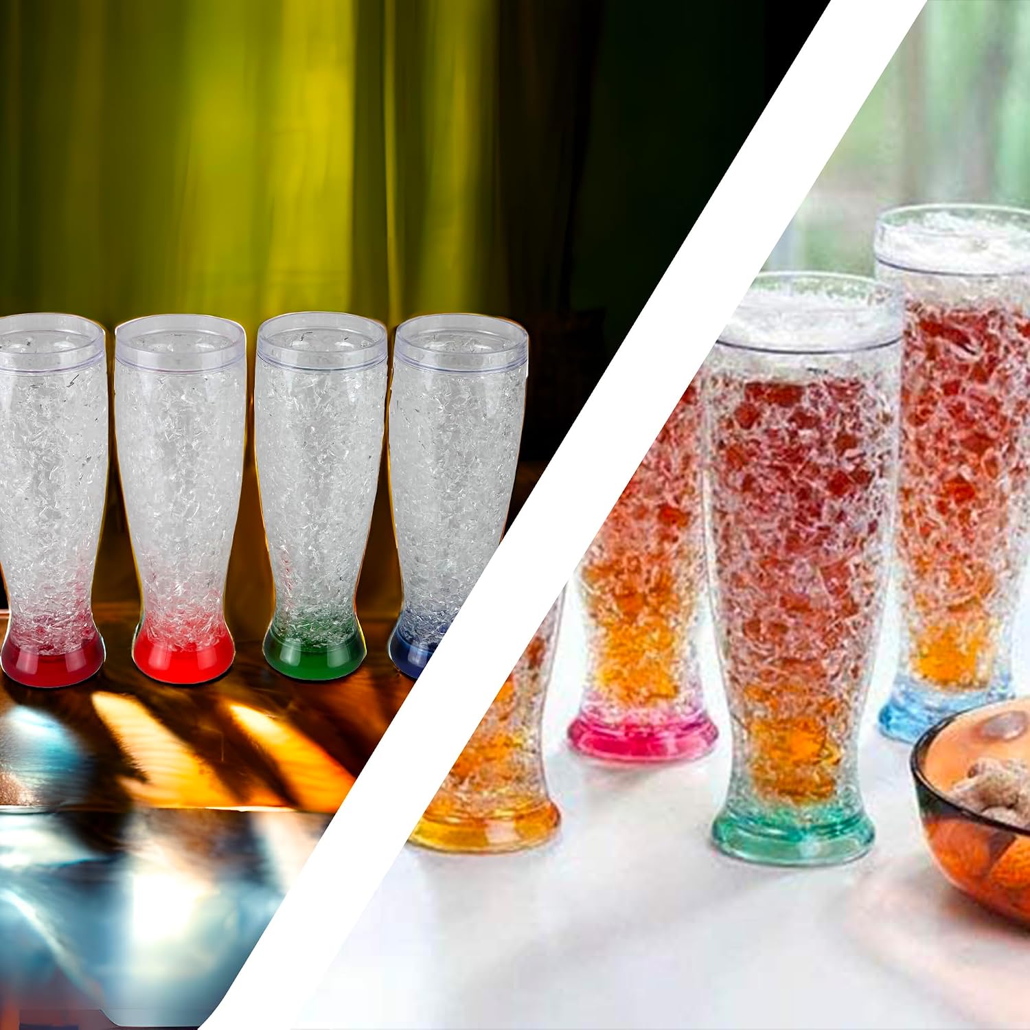 Lily's Home Freezer Beer Mugs - Set of 4 Freezable Gel-Filled 16 oz BPA-Free Acrylic Frozen Mugs for Outdoor Entertaining and Gifting
