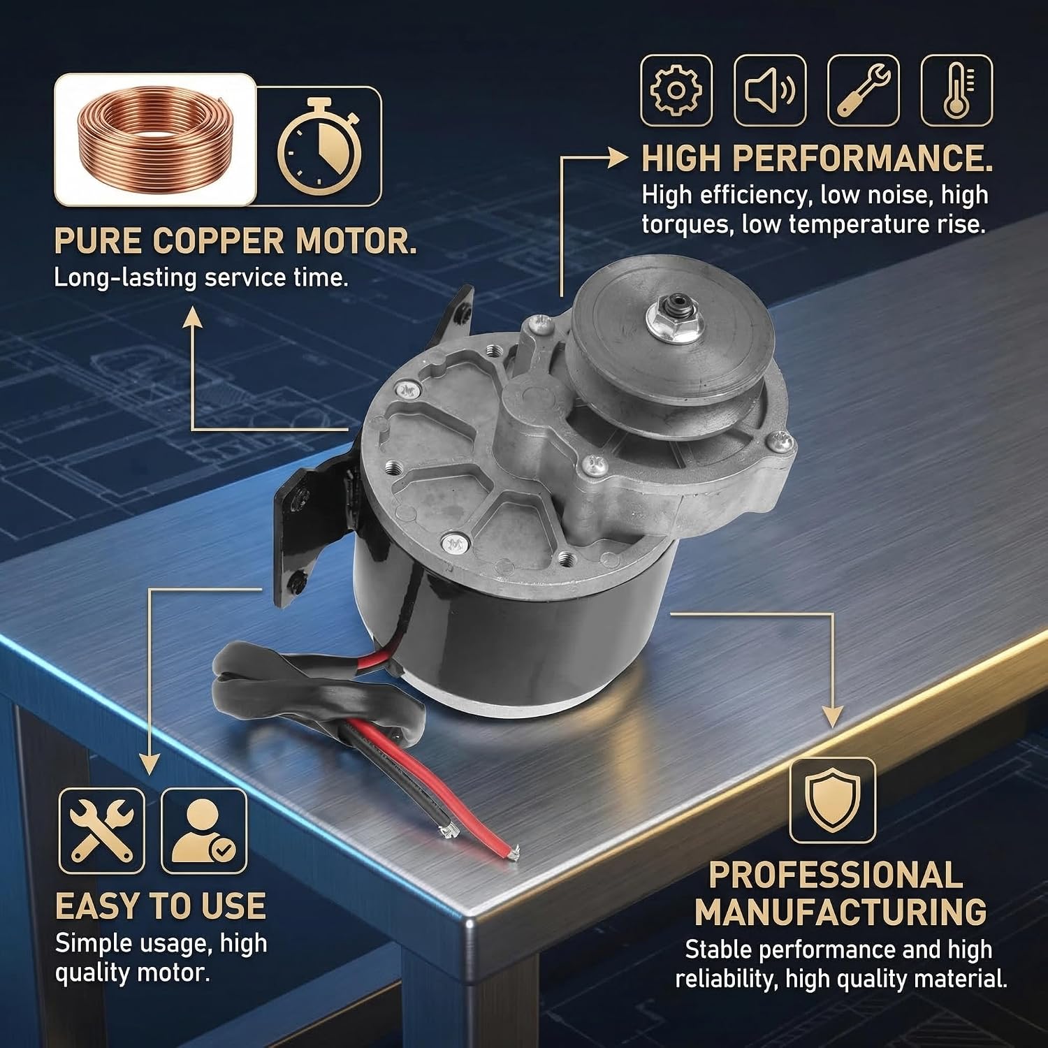 12V Geared Motor,250W high Torque Efficiency,DC Motor,Belt Pulley System for DIY Projects Industrial Machinery and Automotive Repairs