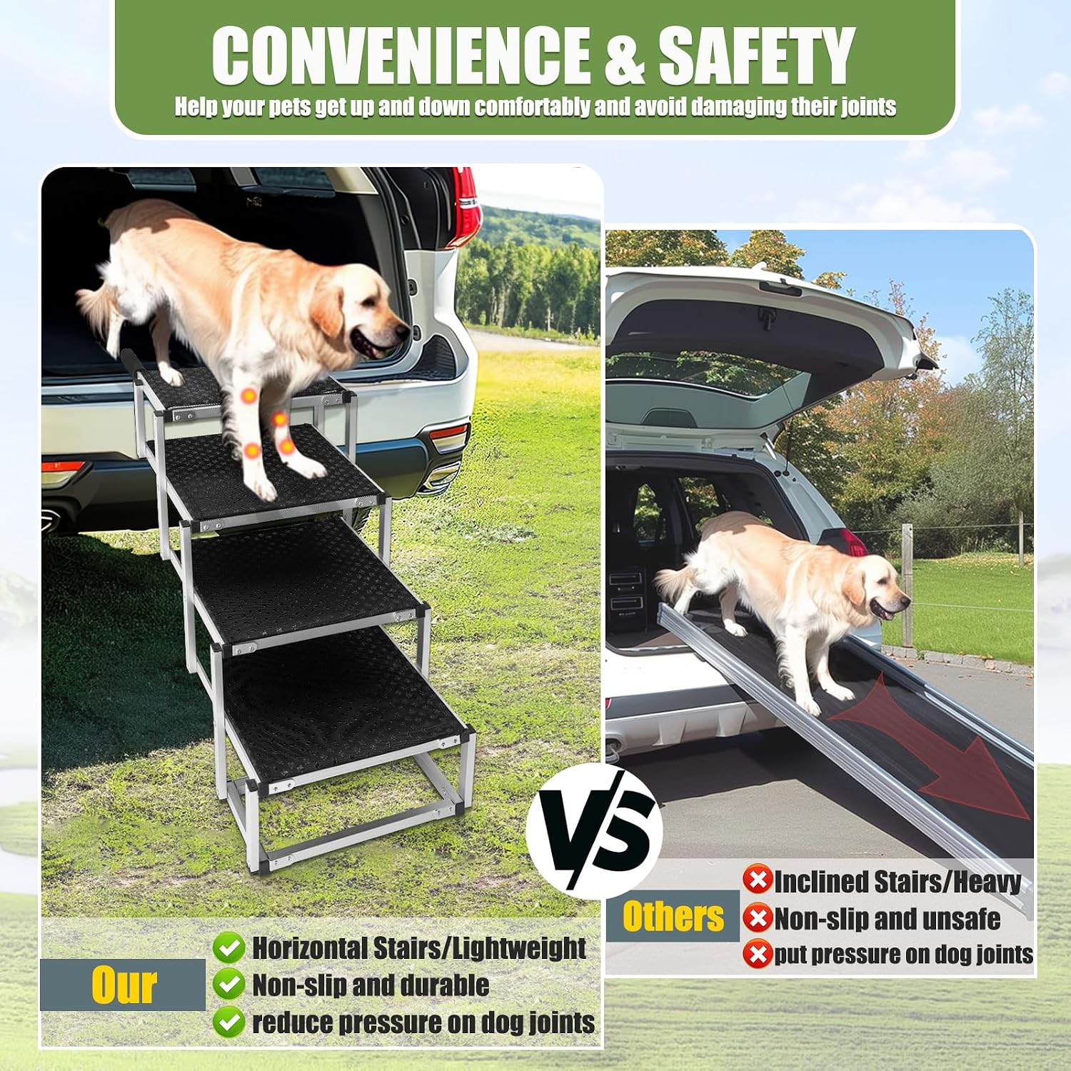 Foldable Dog Stairs with Non-Slip Surface - Portable Aluminum Dog Steps for Trucks, SUVs & Cars - 4 Steps