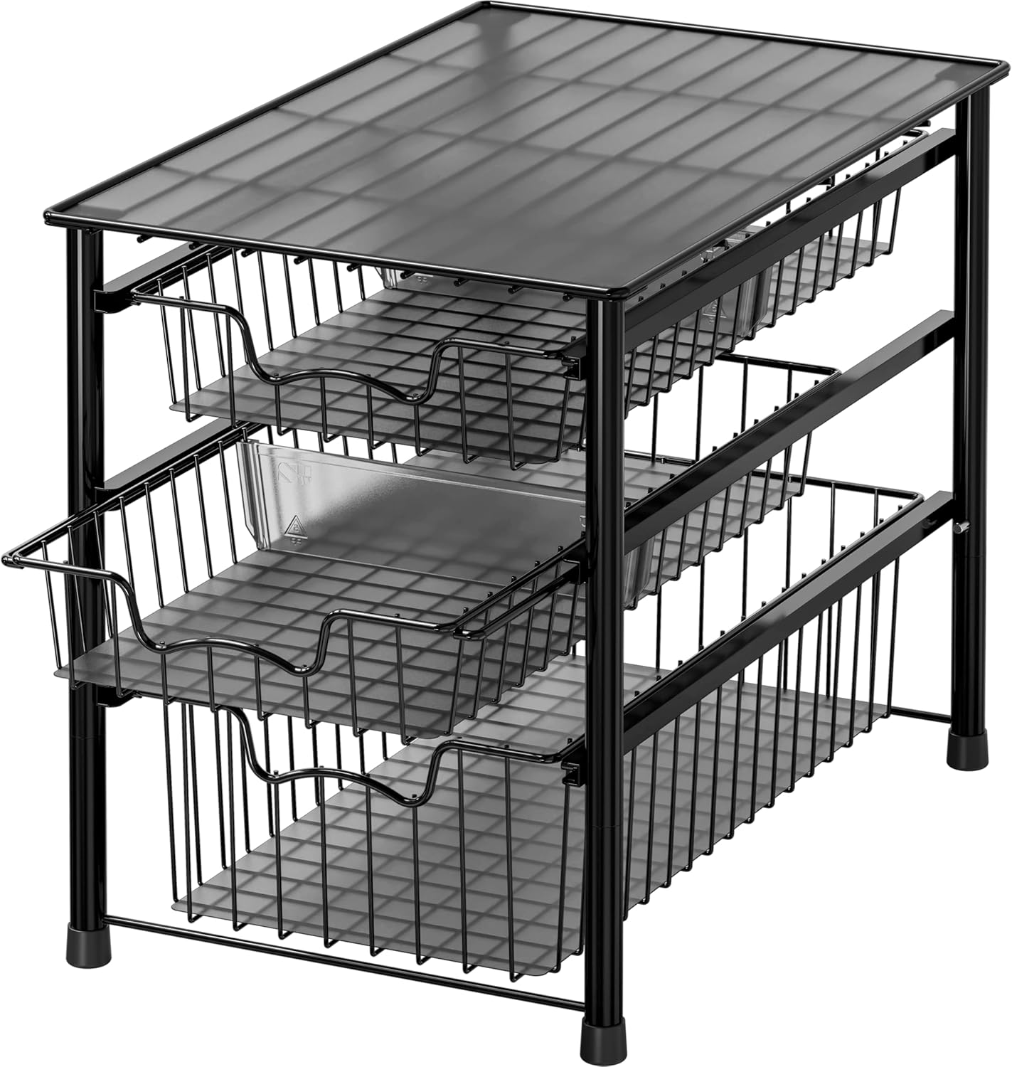 Simple Houseware Stackable 3 Tier Sliding Basket Organizer Drawer, Chrome