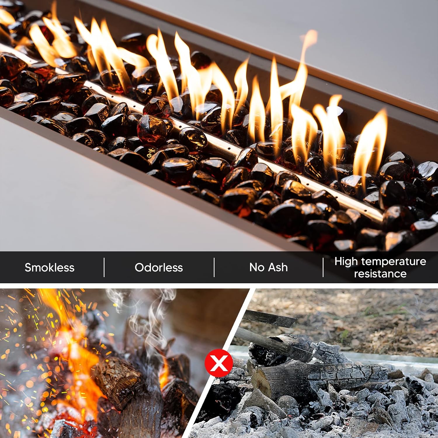 Mr. Fireglass 10 Pounds 1 Inch Diamond Fire Glass, High Luster Crystal Ice | Reflective Fire Pit Glass Rocks,10 lbs, For Propane & Natural Gas Fire Pits Table Fireplace & Lanscape