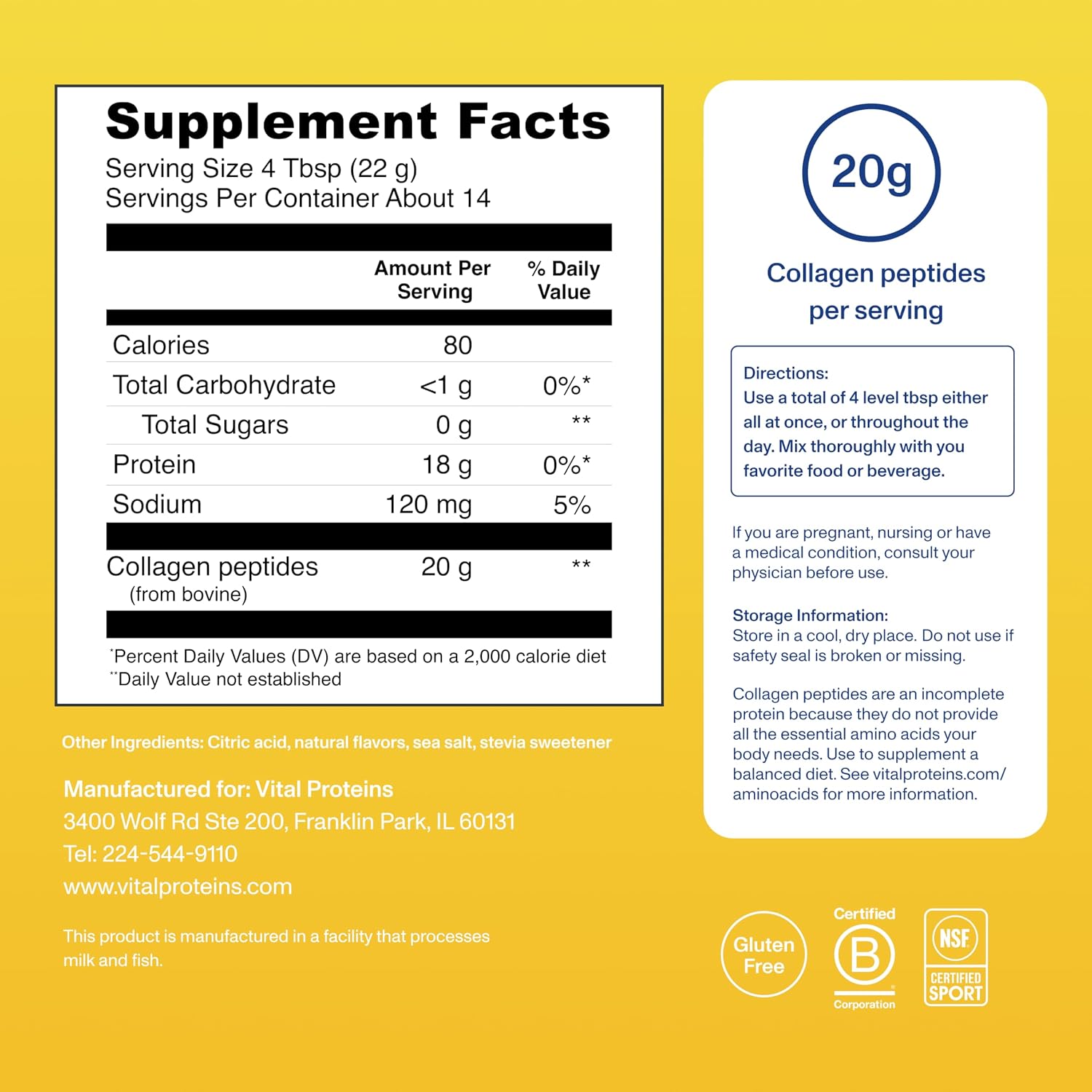 Vital Proteins Collagen Peptides Powder, Unflavored Stick Packs, 20 Count | 10g Hydrolyzed Collagen Peptide Per Packet, Supports Hair Skin & Nails, Travel-Friendly Stick Packs, 20 Servings