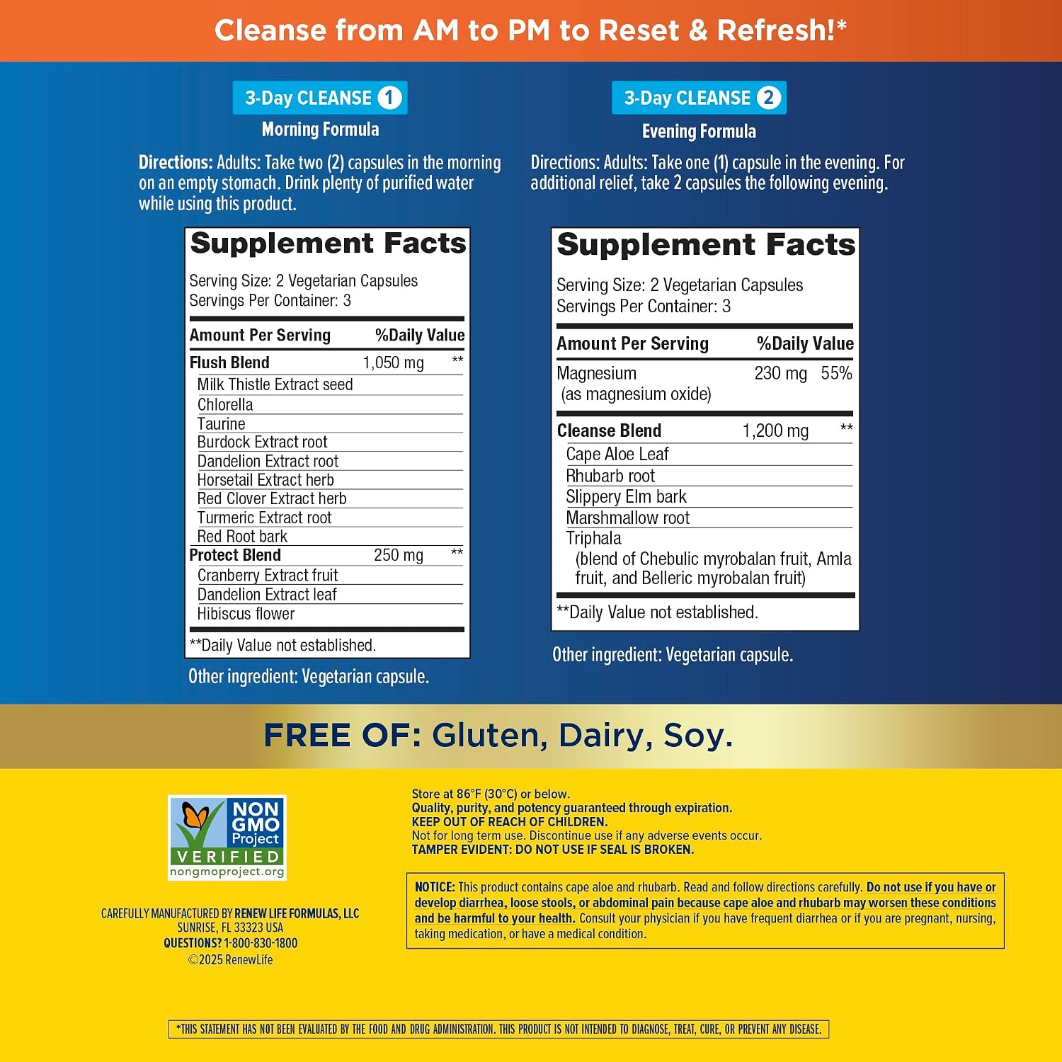 Renew Life 3 Day Cleanse | Total Body Reset | With Milk Thistle & Turmeric for Liver Health | Advanced Herbal Formula | Dairy, Soy