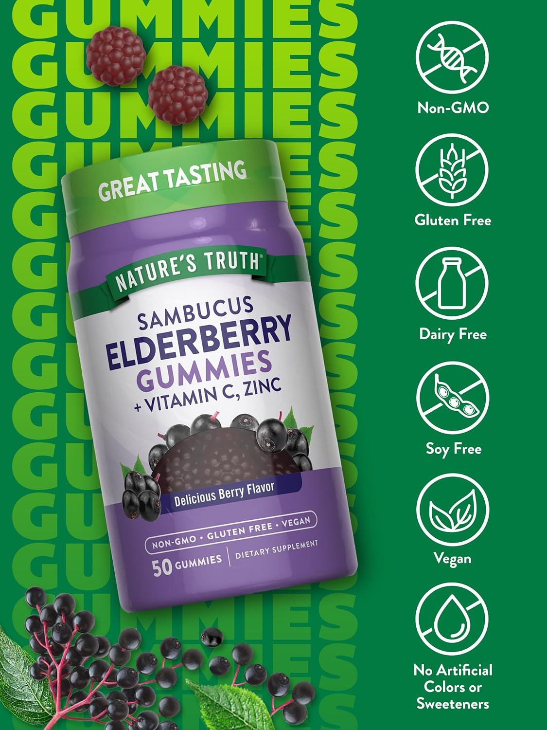 Nature's Truth Black Elderberry Gummies | 50 Vegan Gummies