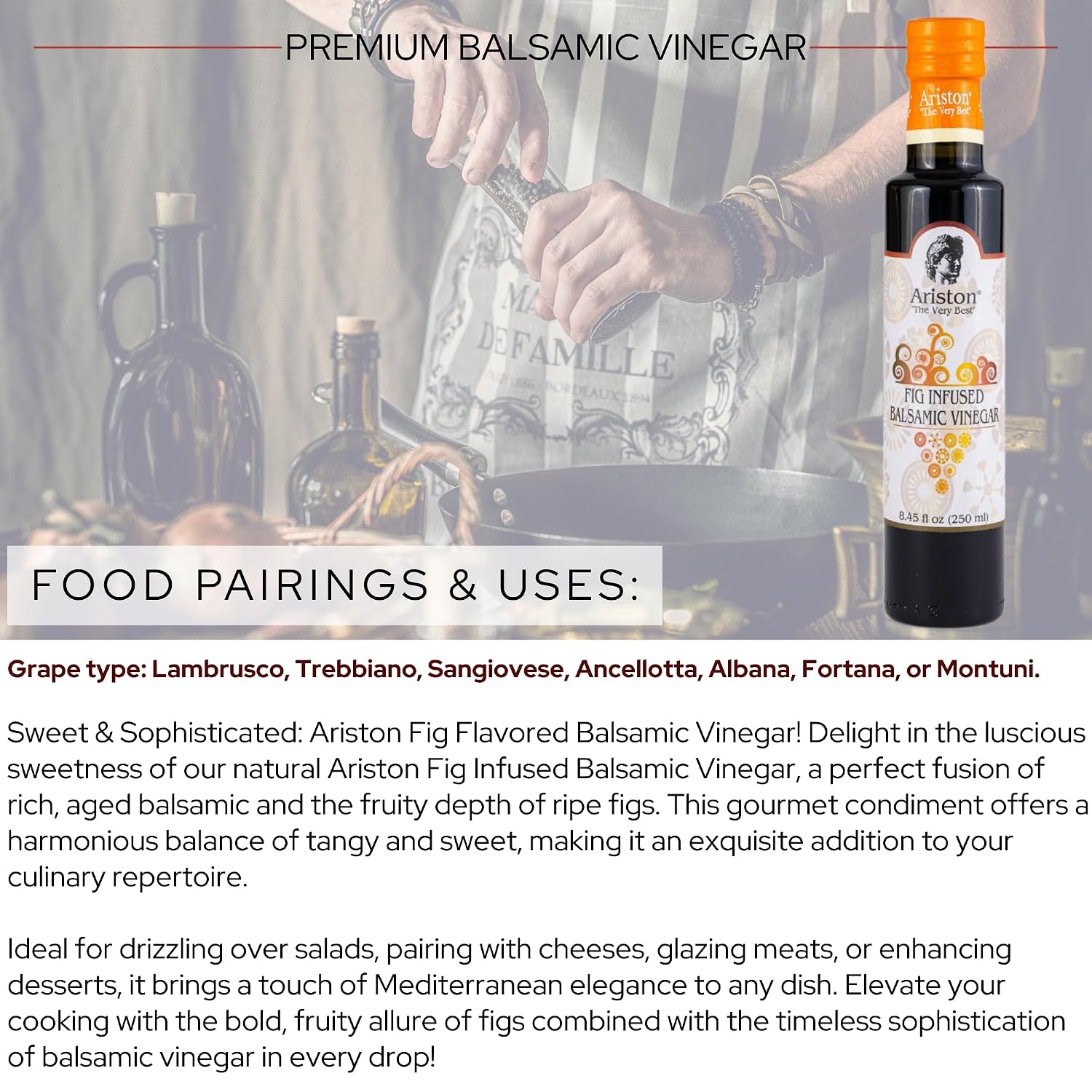 Ariston Aged Balsamic Vinegar of Modena, Traditional Flavored, 16.9 Fl Oz | Organic Gourmet Italian Vinegar, Oak Barrel Aged, Perfect for Salads, Pasta & Finishing Dishes, No Added Sugar, Vegan