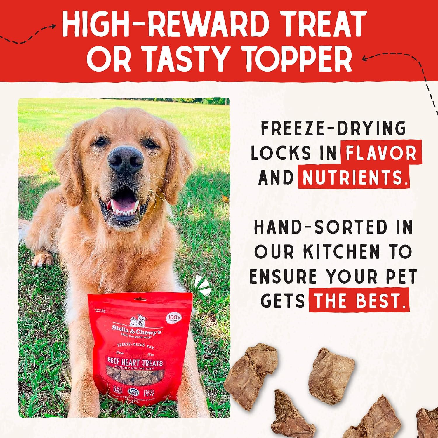 Stella & Chewy's Freeze-Dried Raw Lamb Heart Dog Treats - Single Ingredient, No Additives - Premium Training Treats - Perfect For Picky Eaters - 3oz Bag