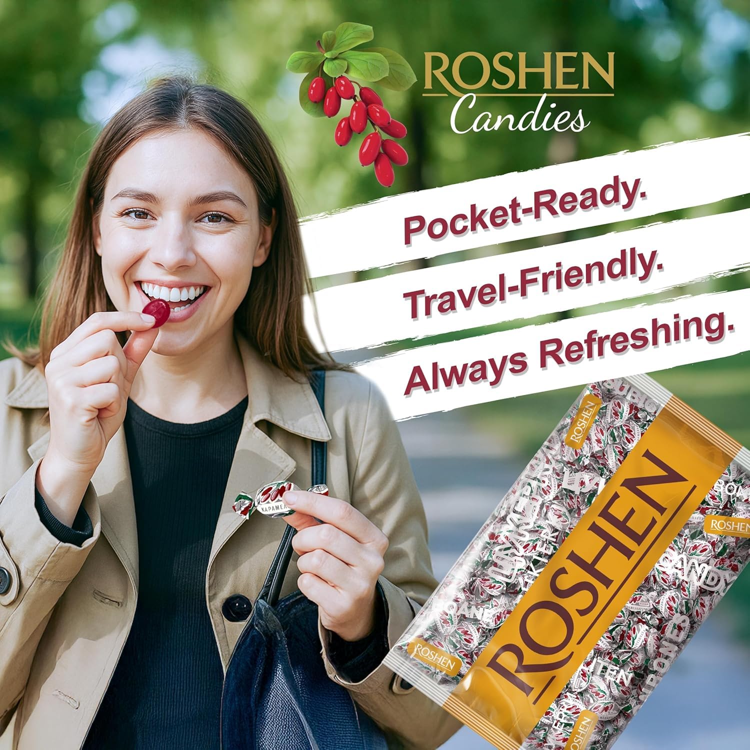 Roshen Citrus Mix Hard Candy – Assorted Fruit Flavors, Individually Wrapped, Bulk 2.2 lbs (1 kg) – Approx. 144 Pieces – Orange