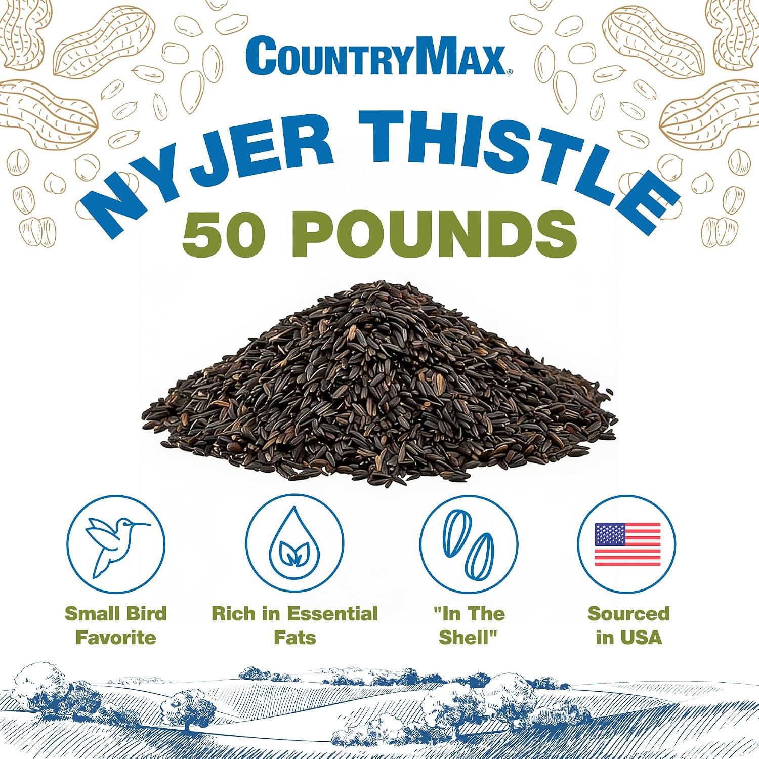 CountryMax Shelled Sunflower Chips 10 lb - No Waste Bird Seed for Outside Feeders, Resealable Bag of Wild Bird Feed | For Smaller Beaks, No Mess, No Waste. High Energy & USA Sourced. For Ground Feeding or Bird Feeders, For Year-Round Feeding