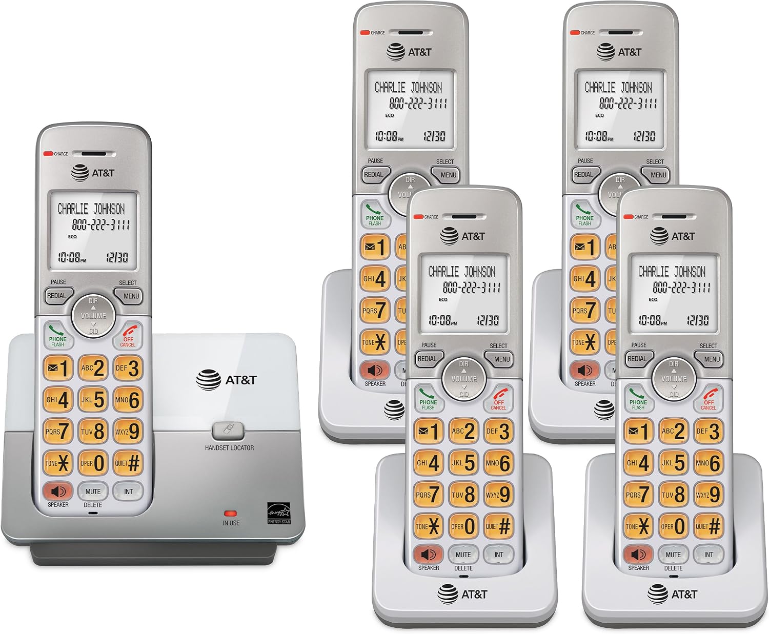 AT&T EL52213 2-Handset Cordless Phone, Light Champagne | Digital Answering System, Extra-Large Backlit Keys, Caller ID/Call Waiting, DECT 6.0, Expandable Speakerphone