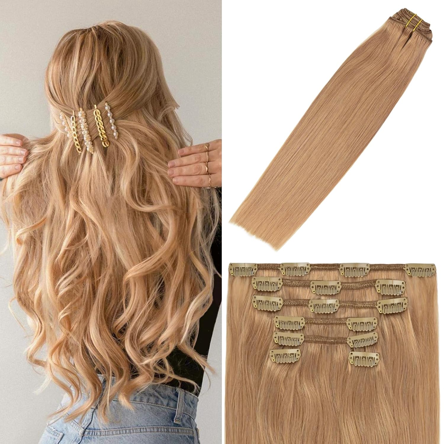 WindTouch Clip In Hair Extensions Human Hair Mixed Bleach Blonde 18Inch 75g Hair Extensions for Women Remy Blonde Extensions Clip in #18p613 7PCS