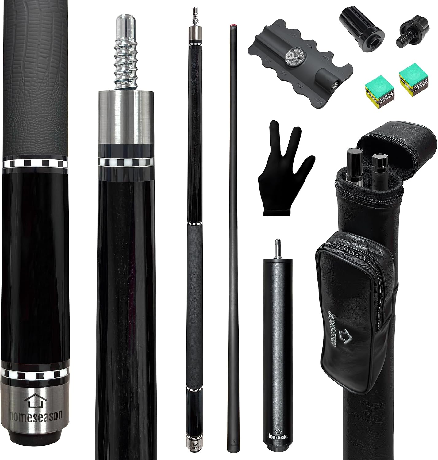 HomeSeason 58inch Carbon Fiber Pool Cue Stick with Screw-in Extension and Leather Case, 18oz Low Deflection Professional Cue Stick for Billiards, 13mm Tip