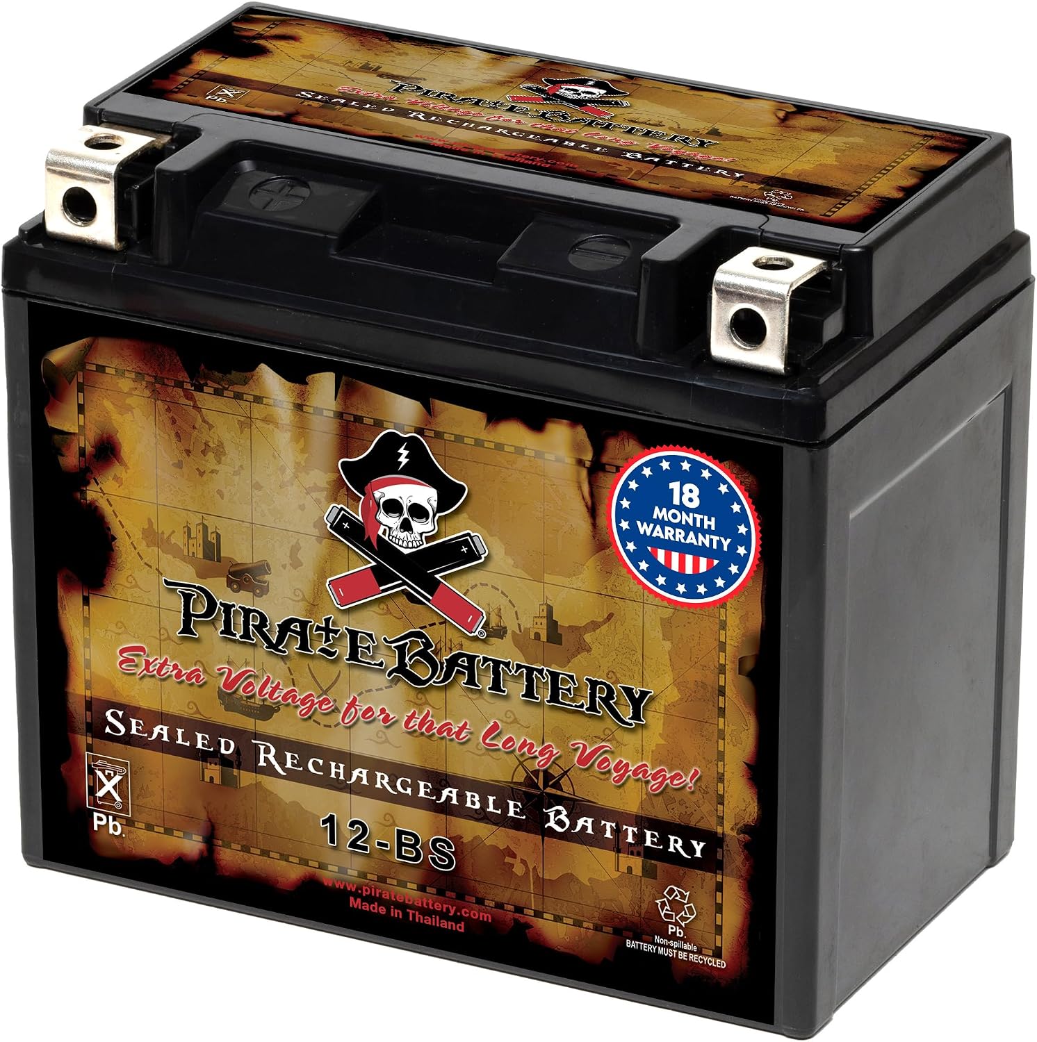 Pirate Battery YTX20HL-BS 310 CCA Maintenance-Free 12V 19Ah Battery Replacement for ATV, Harley Davidson Motorcycle, Jet Skis, Scooter, UTV, and More - Nut and Bolt (T3) Terminal
