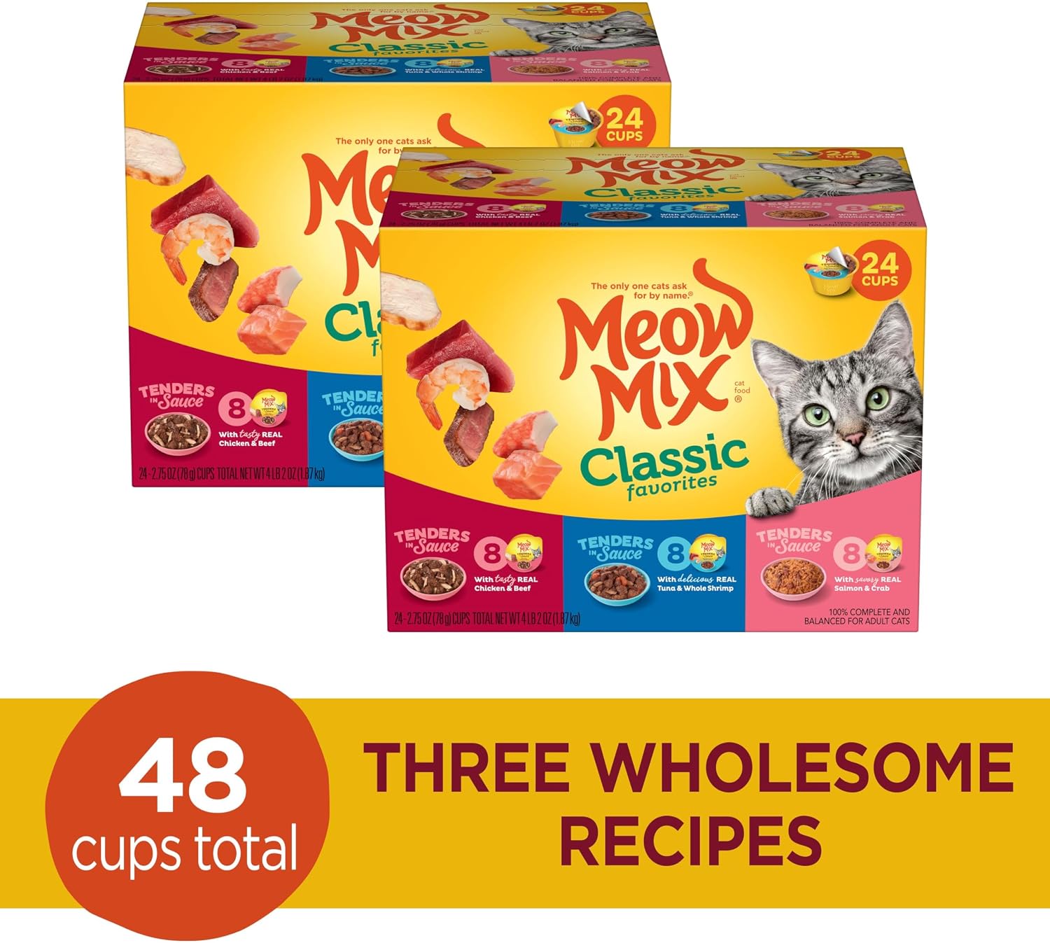 Meow Mix Tenders in Sauce, Wet Cat Food with Tuna & Whole Shrimp, 12 Cups