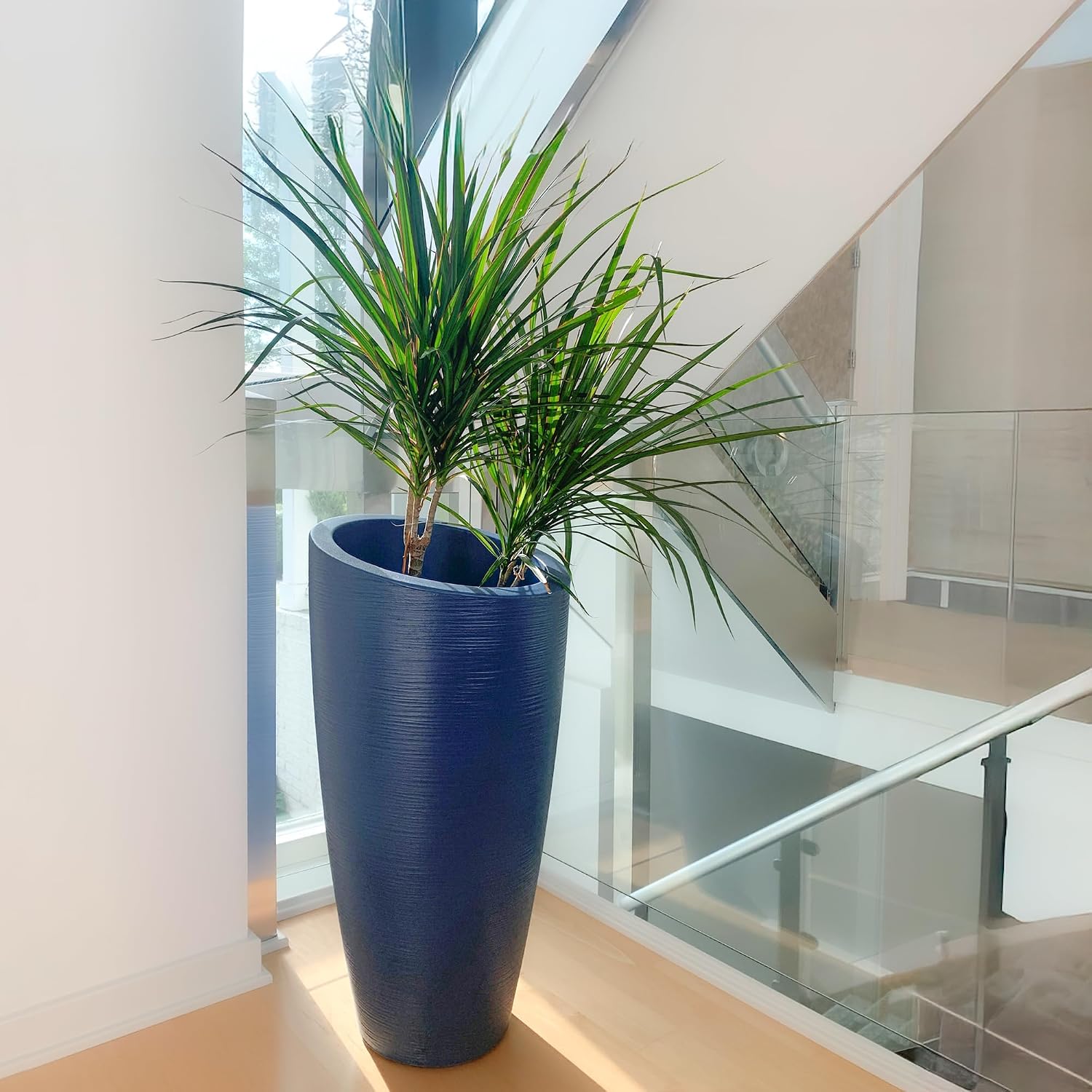 Mayne Modesto 20in Round Modern Planter, Neptune Blue | All season, Indoor/Outdoor, Double-wall design, Fade resistant, 15-year warranty