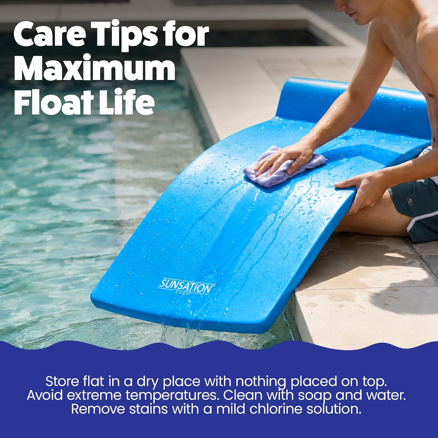 TRC Recreation Sunsation 1.75" Thick Foam Pool Float Lounger w/ Headrest for Lounging & Sunbathing in Swimming Pools, Beaches & Lakes, 70" x 26
