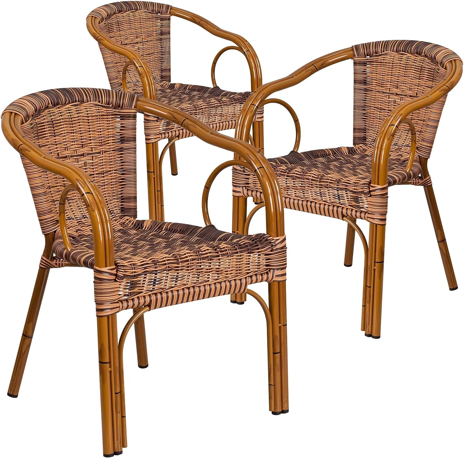 Flash Furniture Rattan Chair with Aluminum Frame, Burning Brown/Red Bamboo | Durable Construction, Commercial Use