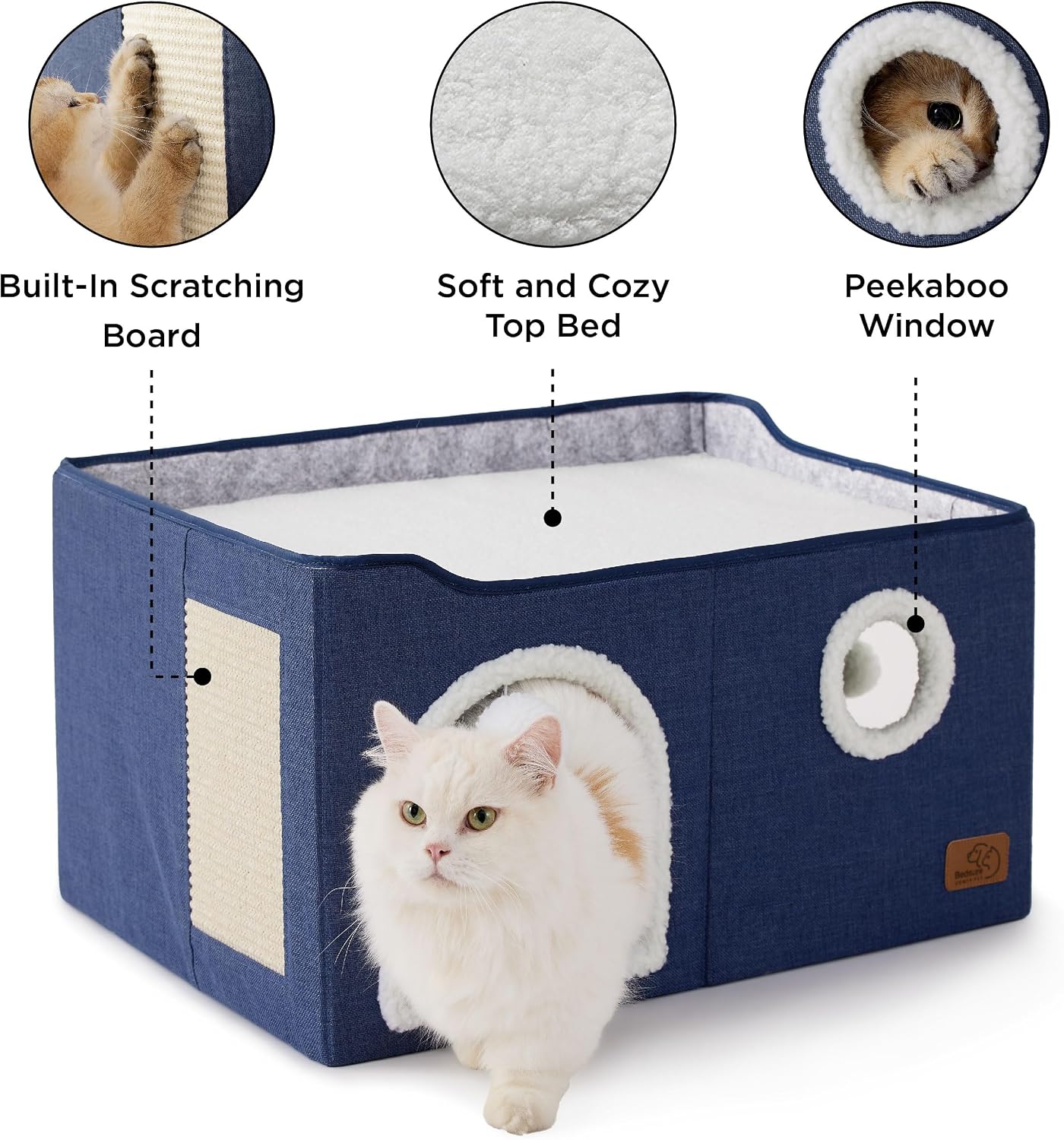 Bedsure Cat House Bed for Indoor Cats with Fluffy Ball and Scratch Pad,Grey
