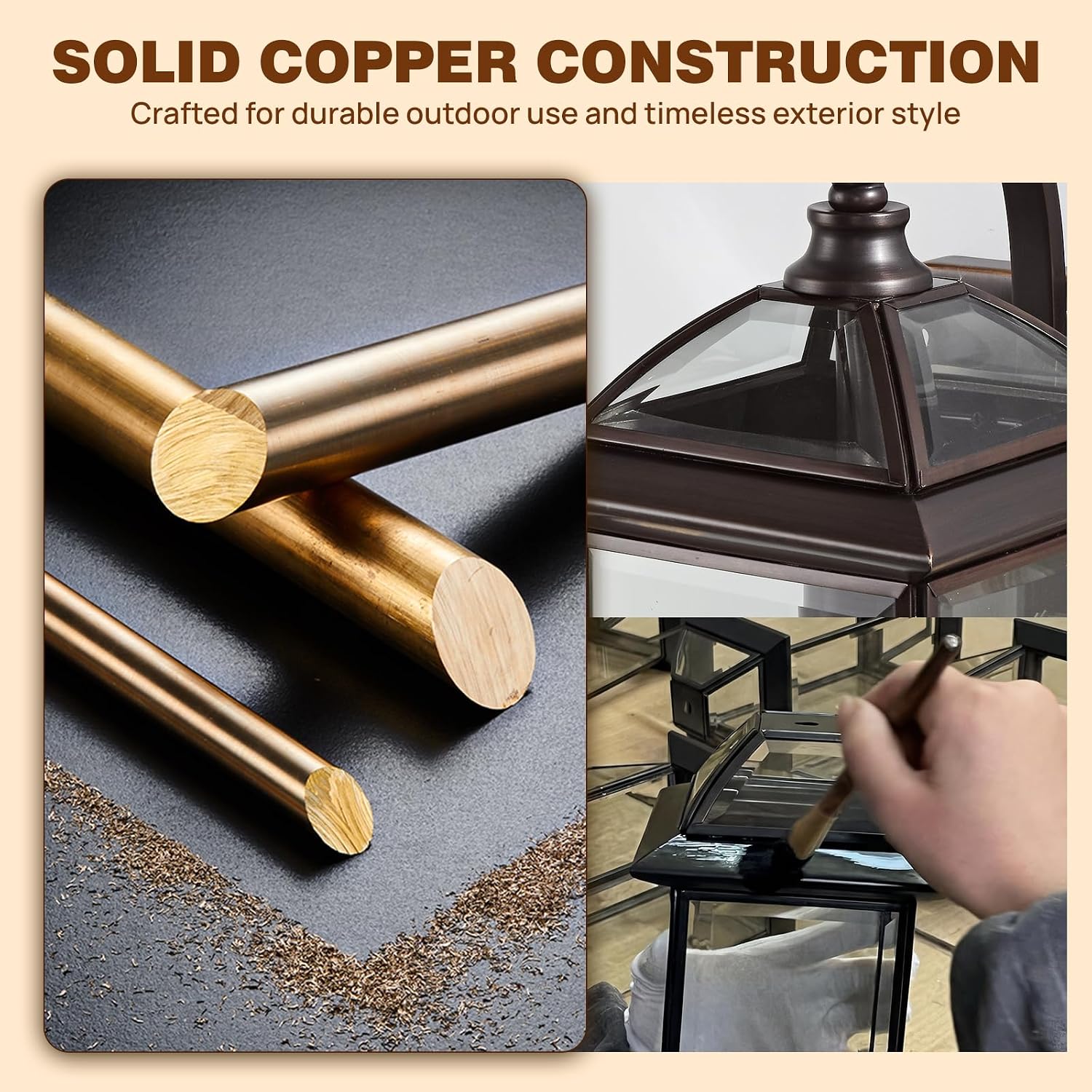 Solid Copper Outdoor Wall Light, 18.5" Oil Rubbed Bronze Porch Lantern with Clear Beveled Glass, Exterior Wall Sconce for Front Door, Garage