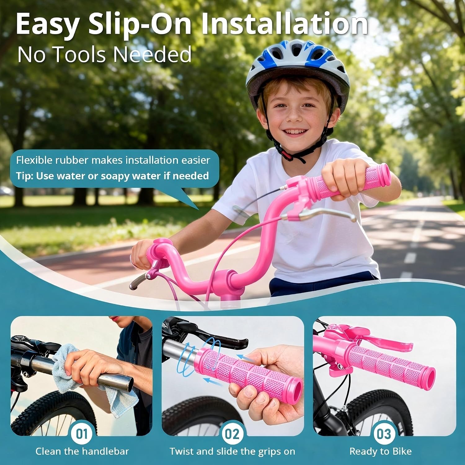 CHUNZEXI 4 PCS Bike Handlebar Grips, Rubber Bicycle Bar Grips Replacement, Non-Slip Handle Grips for Kids Bikes, Scooters, BMX