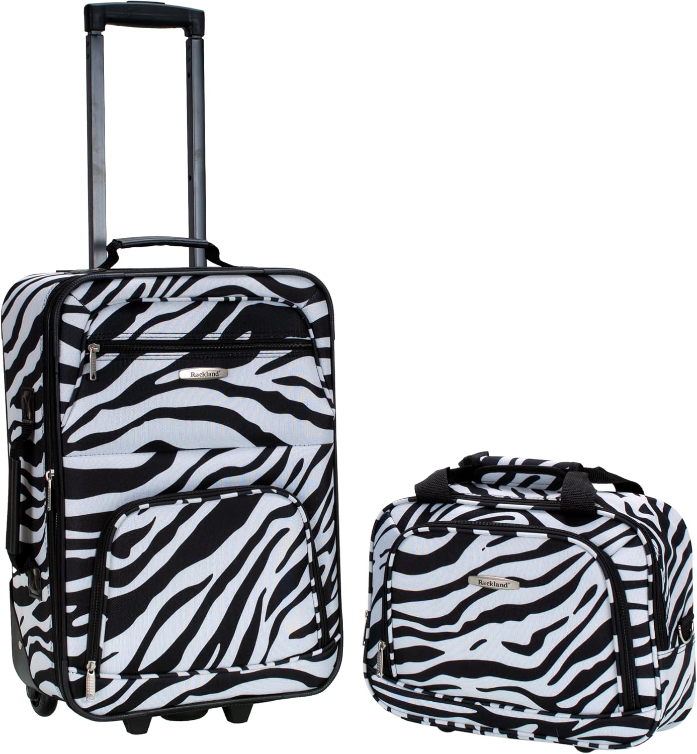 Rockland Fashion Softside Upright Luggage Set,Expandable, Telescopic Handle, Wheel, Black Dot, 2-Piece (14/19)