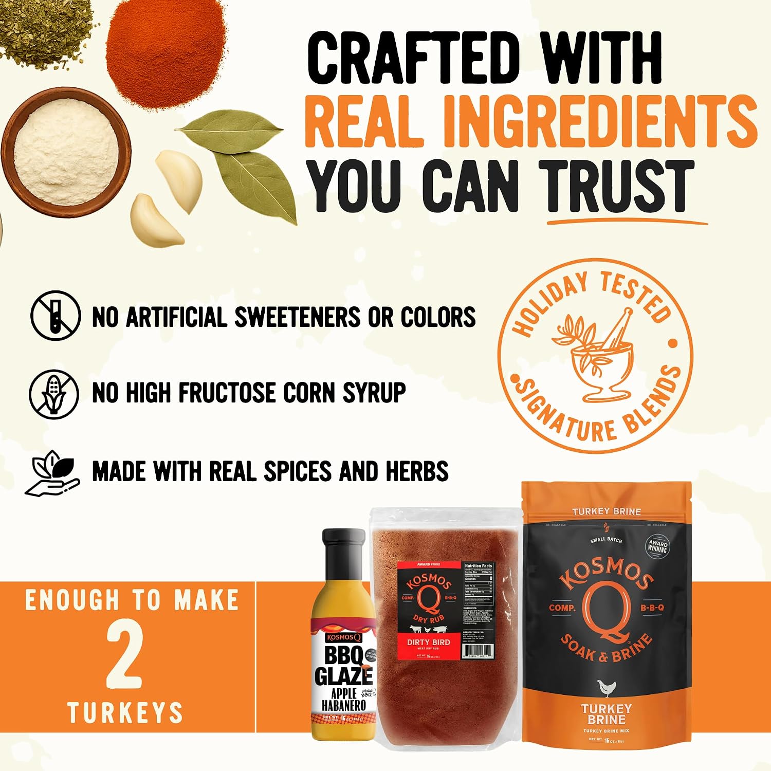 Kosmos Q Chicken Brine Soak, Brown Sugar & Worcestershire Spice Mix For Whole Bird, Breasts, Tenderloins, Grilling, Roasting, Smoking, Locks In Moisture, Savory Flavor, Easy Mix Directions, 16 Oz Bag