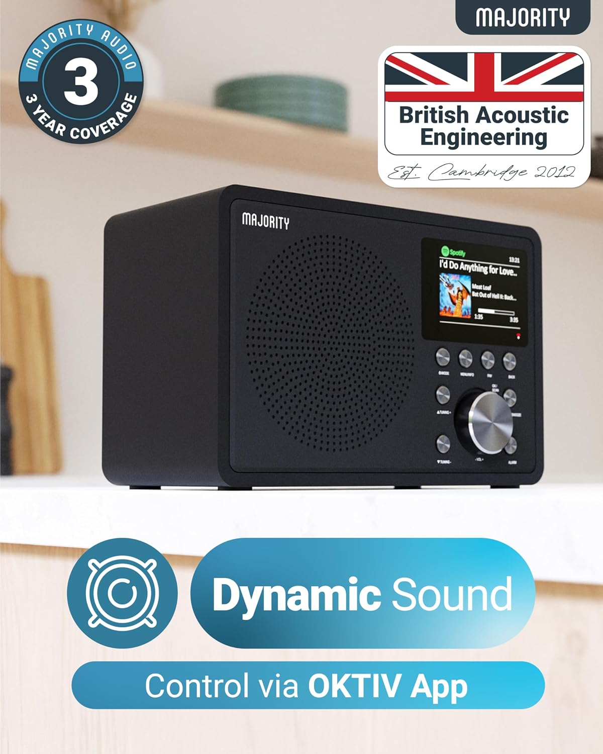 Internet Radio for Home with WiFi and FM | DSP Speaker Perfect for Bedroom, Kitchen, and Living Room Use | FM, Spotify Connect, Multi-Alarm