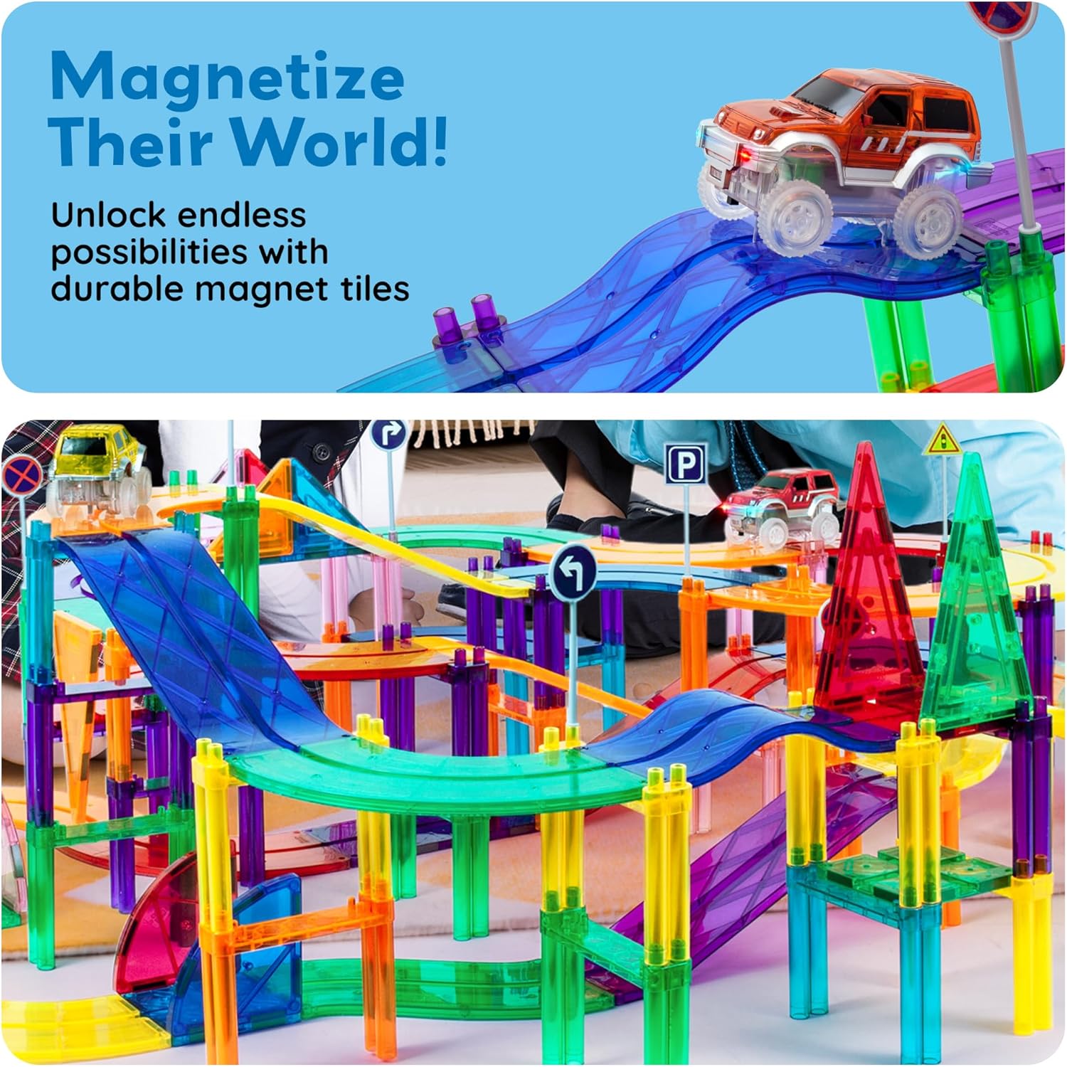 PicassoTiles Race Track Add-On Railway Magnetic Tiles STEM Construction Toy