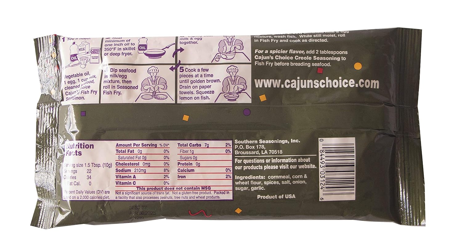 Cajun's Choice Seasoned Fish Fry Mix, 8 oz | No-MSG seasoned cornmeal and flour breading fries crisp on fish, shrimp, oysters, crawfish or chicken.