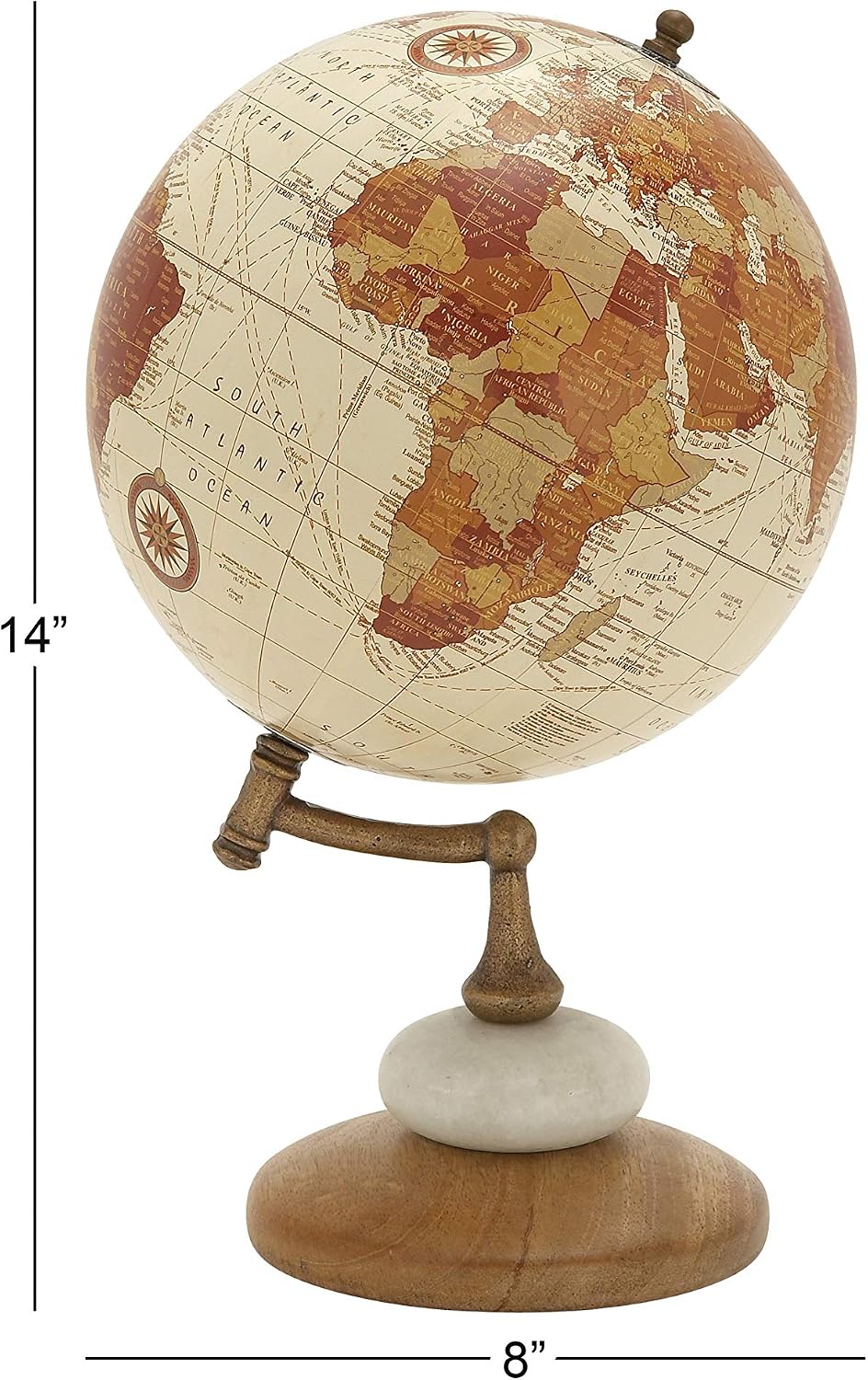 Deco 79 Contemporary Mango Wood Globe Globe, 8" x 8" x 14", Cream