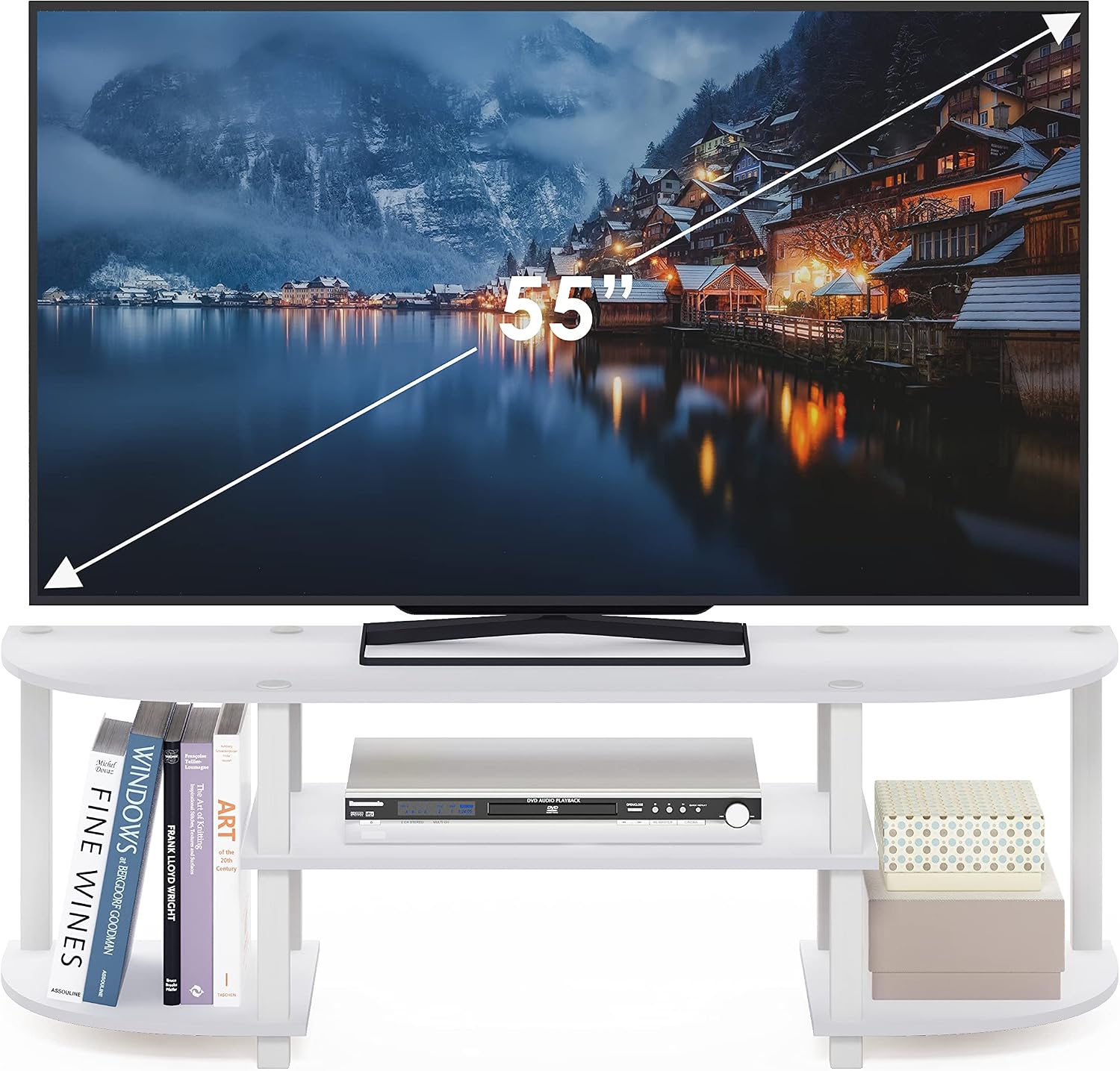 Furinno TURN-S-TUBE 3-Tier TV Stand for TVs up to 55 Inch, French Oak | Toolless Entertainment Center with Open Storage Shelves, Media Console Table with Soundbar Shelf for Living Room, Bedroom