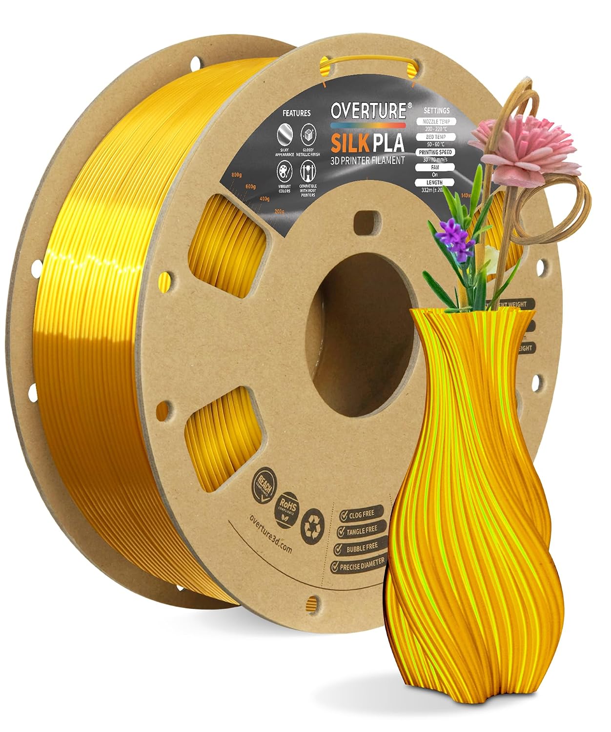 OVERTURE High Speed PLA Filament 1.75mm 3D Printer Filament,1kg White