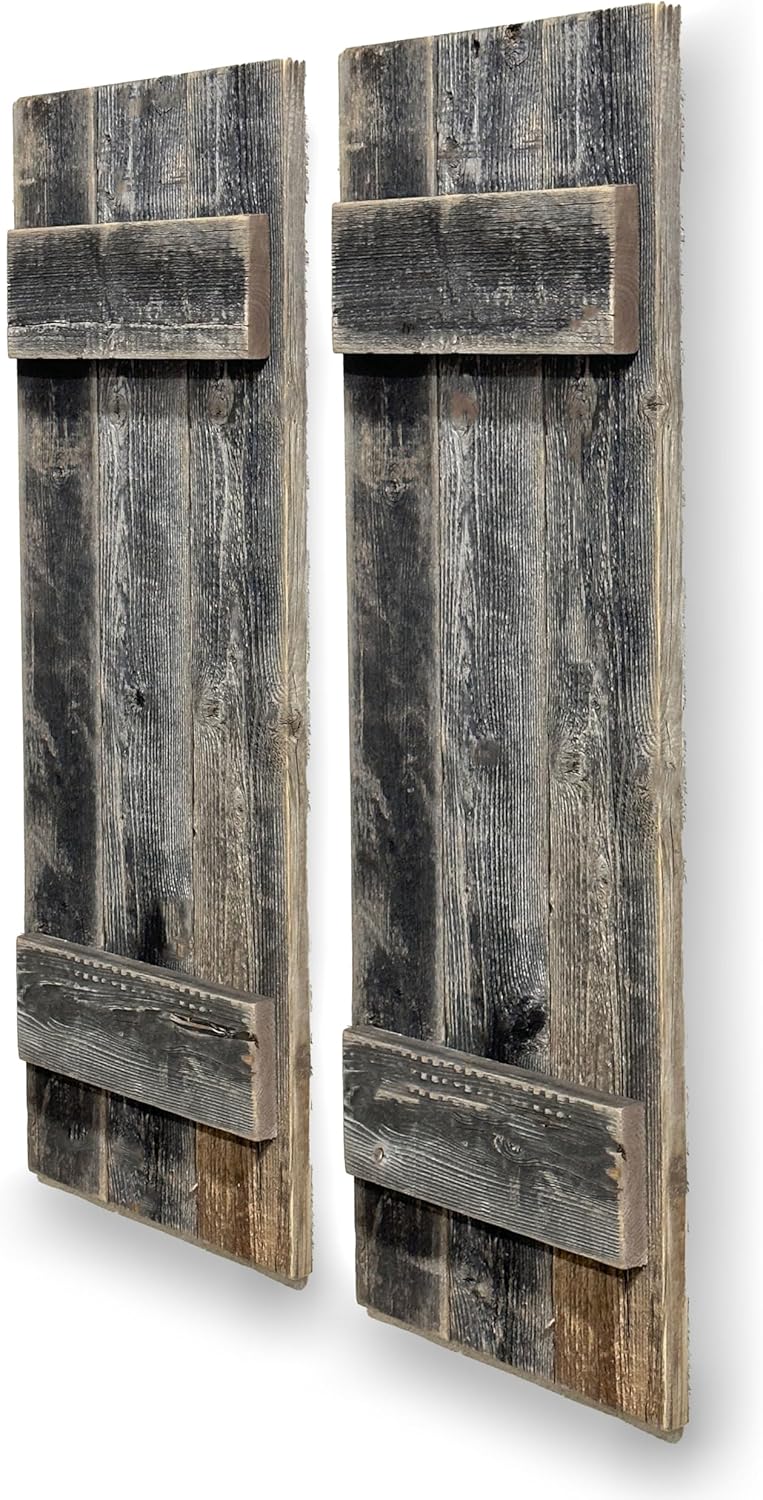 Rustic Revival | Rustic Shutters Made from 100% Reclaimed Weathered Wood – Set of 2 – Farmhouse Barnwood Style Wall Decor – Real Wood Handmade
