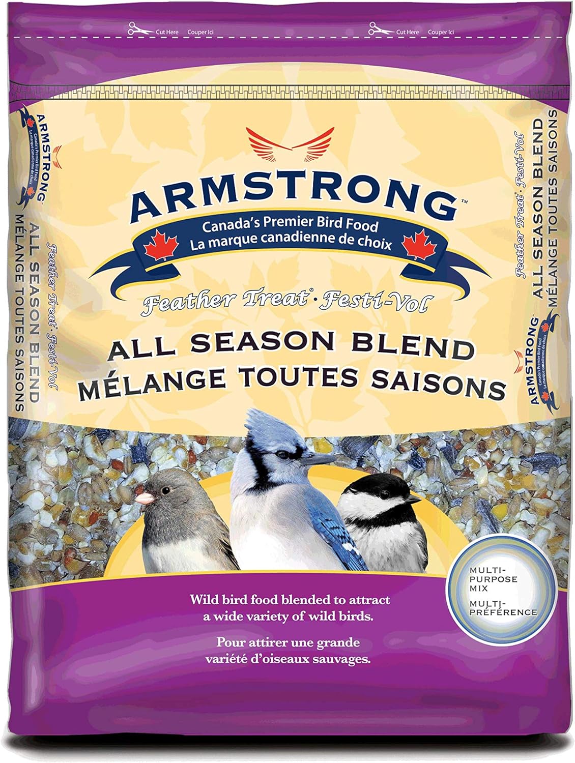 Armstrong Wild Bird Food All Season Bird Seed Blend, 40 Pounds - with Cut Corn, Wheat, White & Red Millet, Black Oil Sunflower Seeds for Blue Jays