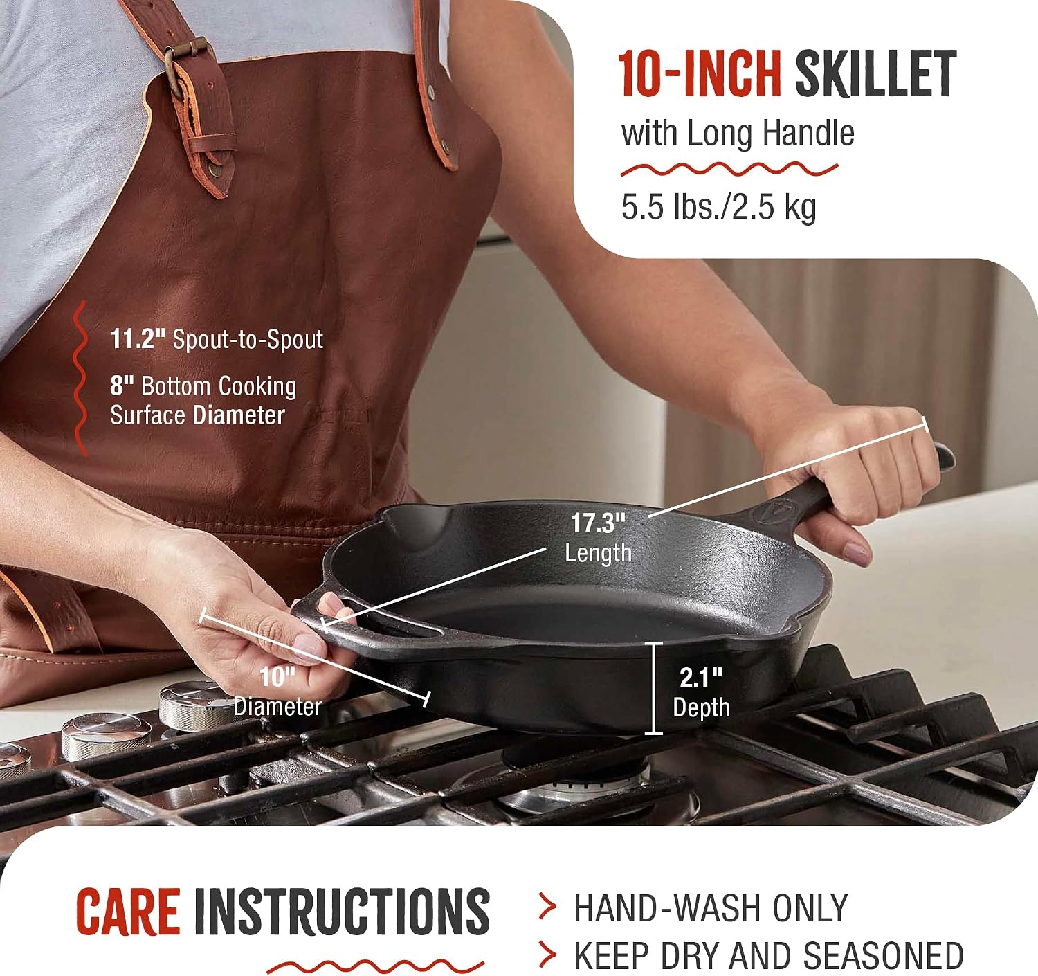 Victoria 10-Inch Cast Iron Skillet, Pre-Seasoned Cast-Iron Frying Pan with Long Handle, Made in Colombia | Pan with Long Handle, Made in Colombia