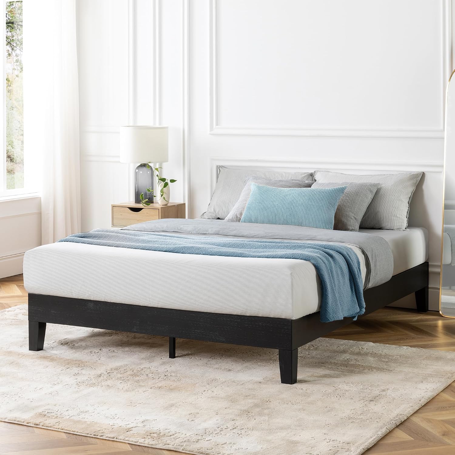 Mellow Naturalista Classic - 12 Inch Solid Wood Platform Bed with Wooden Slats, No Box Spring Needed, Easy Assembly, Queen, Pine