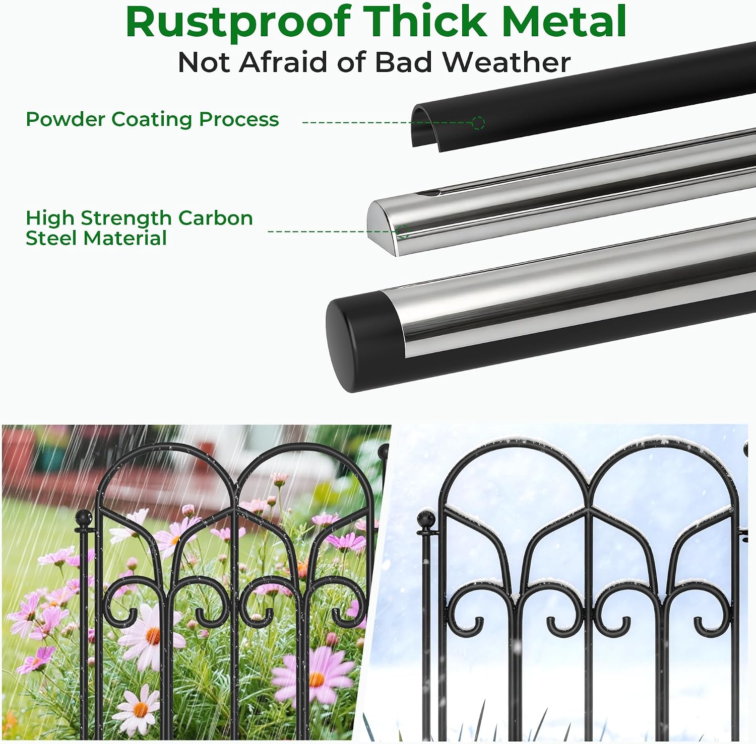 AMAGABELI 10 Panels 17in(H)×10ft(L) Decorative Garden Fences and Borders for Dogs No Dig Rustproof Metal Fence Panels Garden Edging Border Animal Barrier Fencing for Flower Beds Yard Patio Decor Black