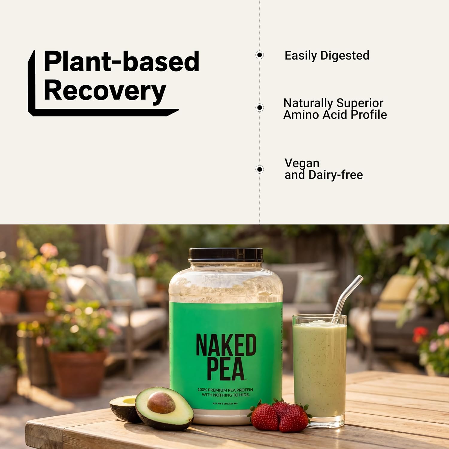 NAKED Pea - 5LB 100% Pea Protein Powder from North American Farms - Unflavored Vegan Pea Protein Isolate - NSF Certified, Plant Protein Powder, Easy to Digest - 76 Servings