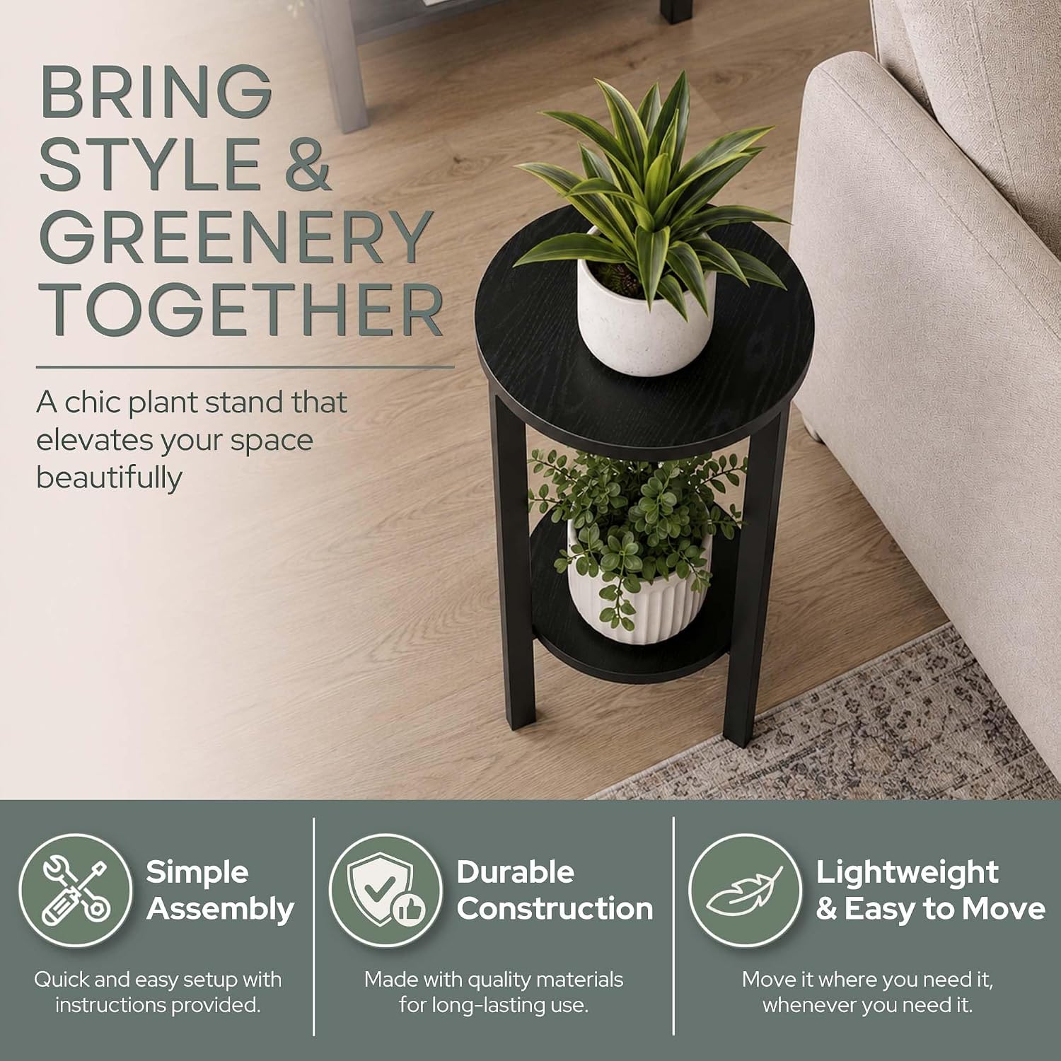 Convenience Concepts Graystone 24 inch 2 Tier Plant Stand - Industrial Stand for Plants, Vases, and Antiques, Urban Modern Design for The Living Room
