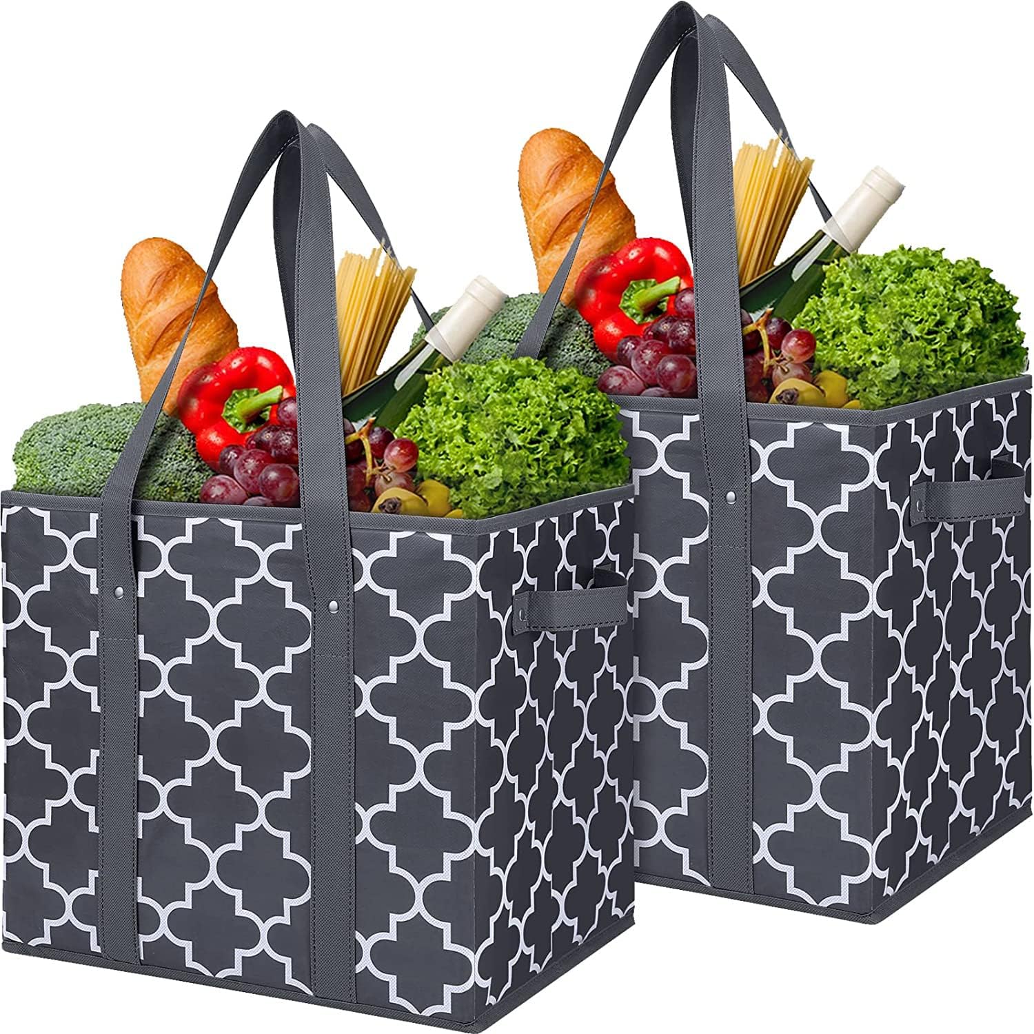 WISELIFE Reusable Grocery Bags 3-Pack Foldable Washable Large Storage Bins Basket Water Resistant Shopping Tote Bag Black