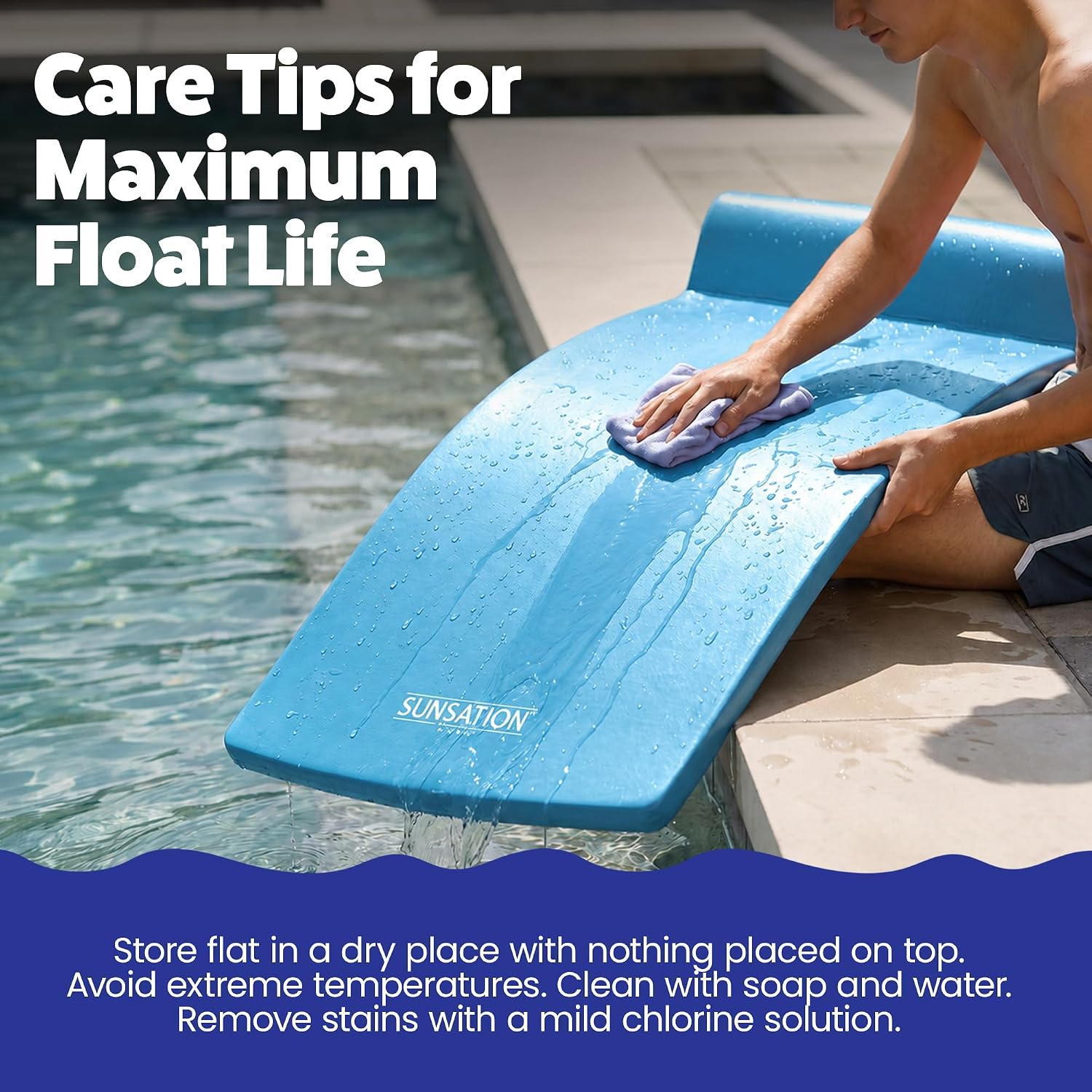 TRC Recreation Sunsation 1.75" Thick Foam Pool Float Lounger w/ Headrest for Lounging & Sunbathing in Swimming Pools, Beaches & Lakes, 70" x 26