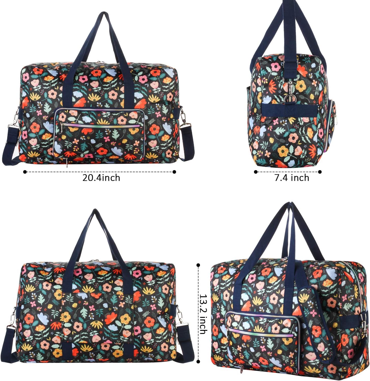 Travel Foldable Waterproof Duffel Bag - Lightweight Carry on Luggage Tote Duffel Bag(Black Floral)