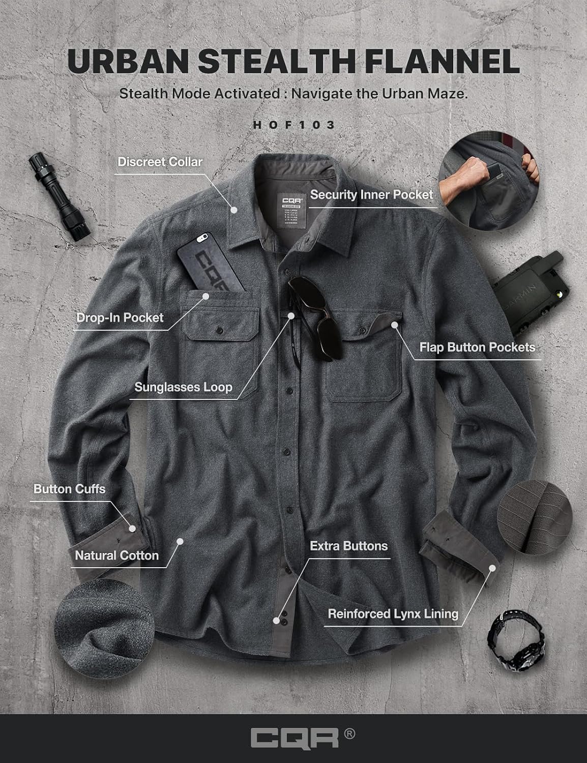 CQR Men's 100% All Cotton Button Down Flannel Shirts, Long Sleeve Brushed Warm Soft Casual Outdoor Plaid Shirt