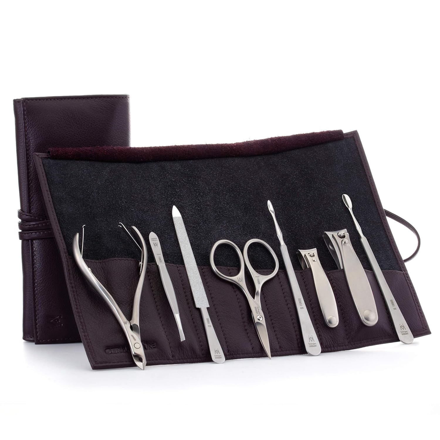 GERMANIKURE 4pc Manicure Nail Care Kit, Solingen Germany, Yellow Suede Roll